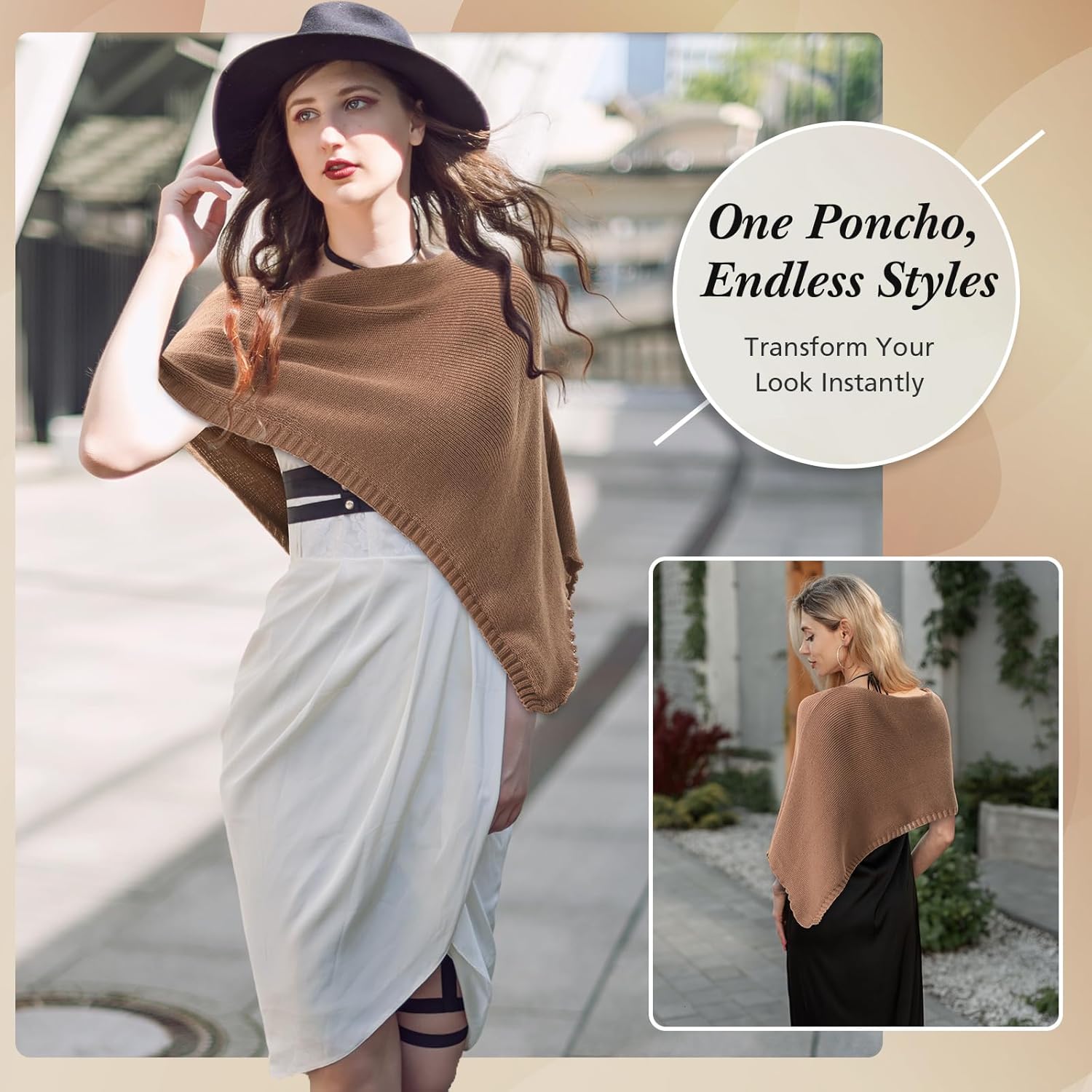 Women Sheer Poncho Shrug Fall Sheer Blouse Top Acrylic Lightweight Poncho Bolero for Evening Dress (Khaki) - Image 4