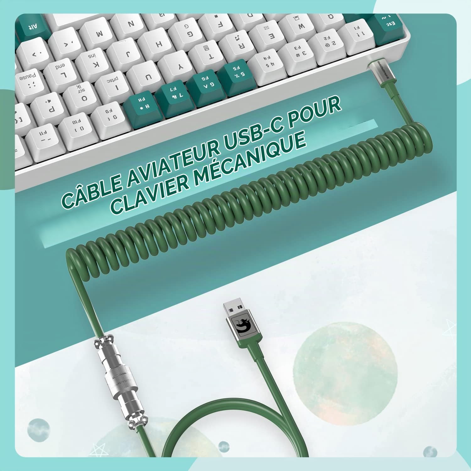 YINDIAO T8 Mini Clavier Mécanique de Jeu 60% - 68 Touches, Rétroéclairage 18 Chroma RVB, Interrupteur Bleu, Câble Spiralé USB C - Compatible PC, Laptop, Mac, PS4, Xbox - Vert
