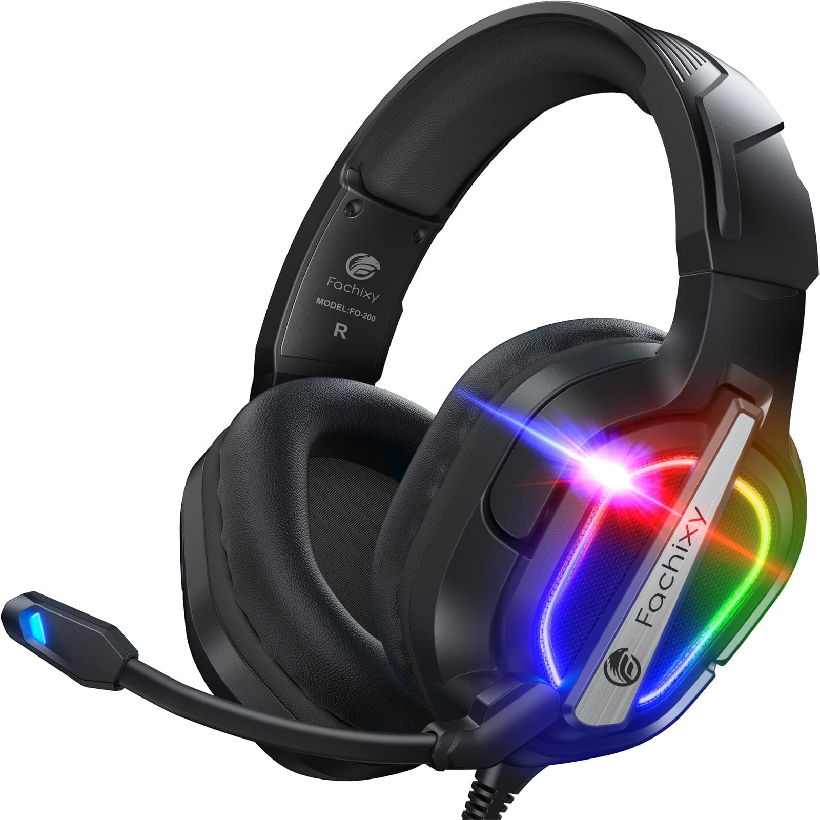 Fachixy FC200 Gaming Headset for PS4, PS5, Xbox, Switch, PC, Computer Headset with Microphone, 3.5mm Gaming Headphones with RGB Light