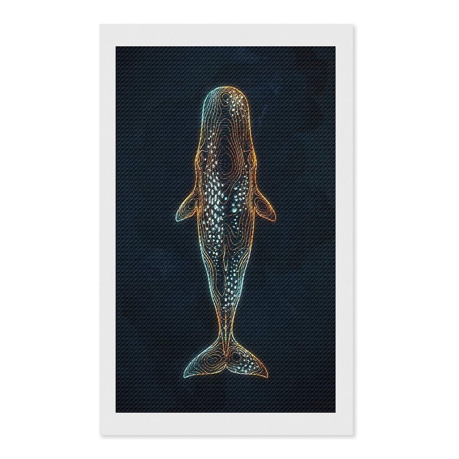 Junmoney Abstract Whale Illustration on Dark Background Diamond Art Canvas 12"x20", for Adults, Printed Canvas, Home Wall Decor, Gift Idea, Mindful Craft Activity