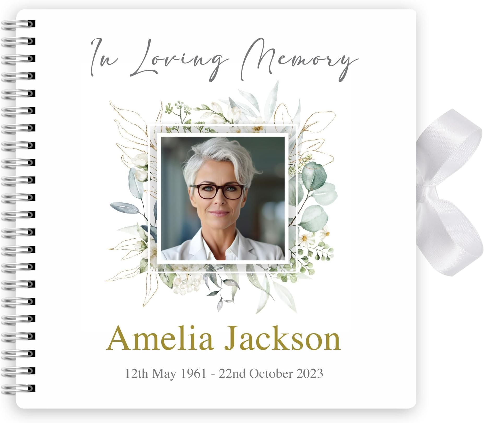Personalised Funeral Condolence Memory Book Of Life - Memorial Guest Book Hardcover - Guestbook for Celebration of Life Memorial Service (Classic Floral design)