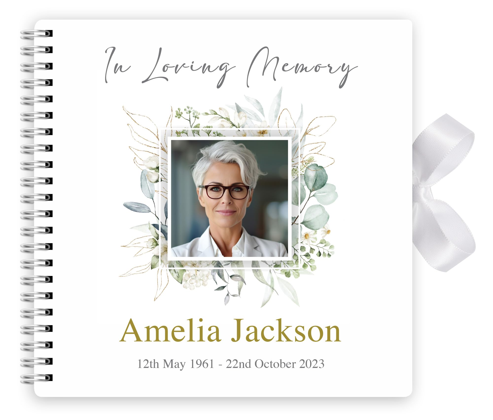 Personalised Funeral Condolence Memory Book Of Life - Memorial Guest Book Hardcover - Guestbook for Celebration of Life Memorial Service (Classic Floral design)