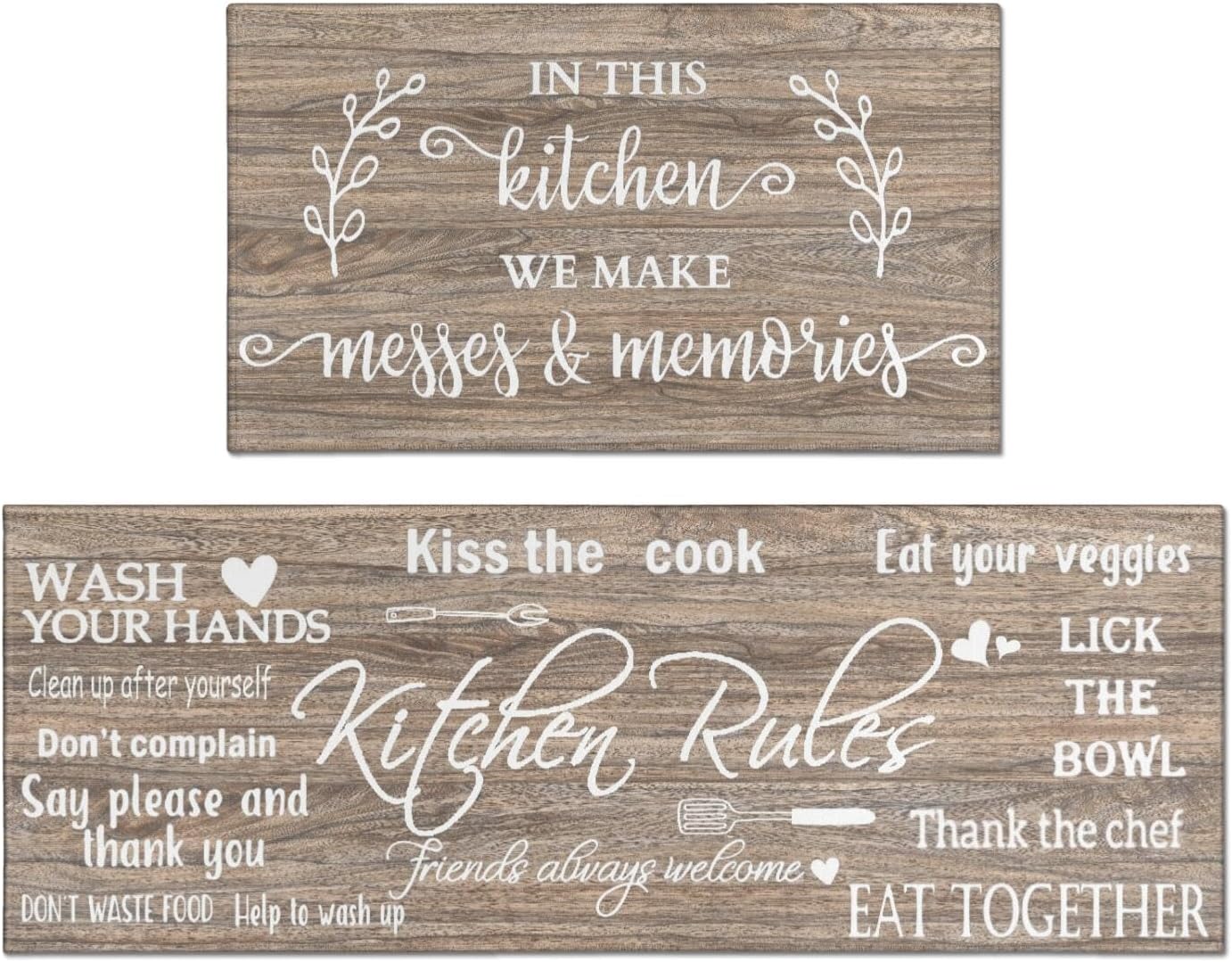 Farmhouse Kitchen Rug Sets of 2 Piece Non Slip Kitchen Rugs and Mats Washable Kitchen Mats for Kitchen Floor Mat Carpet Runner Rugs for Hallway Laundry Decor 17"x30"+17"x47"
