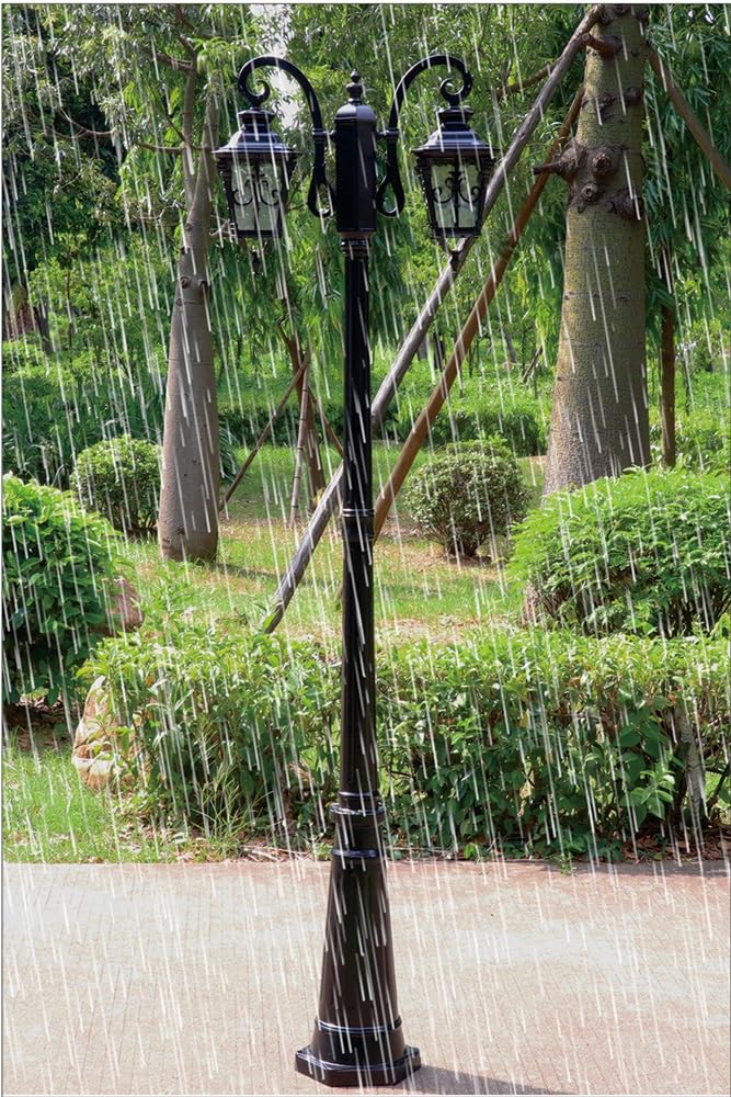 2-Punktowa Lampa Na Słupie, Oświetlenie Zewnętrzne Na Słupie Europejskim, Wodoodporna Lampa Uliczna Do Ogrodu, Patio I Ścieżki,Black-H:94.5inch/240cm