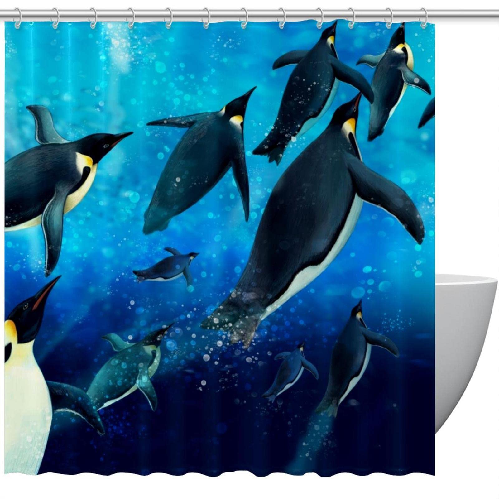 Rideau de douche pingouin imperméable 167x182 cm salle de bain textile