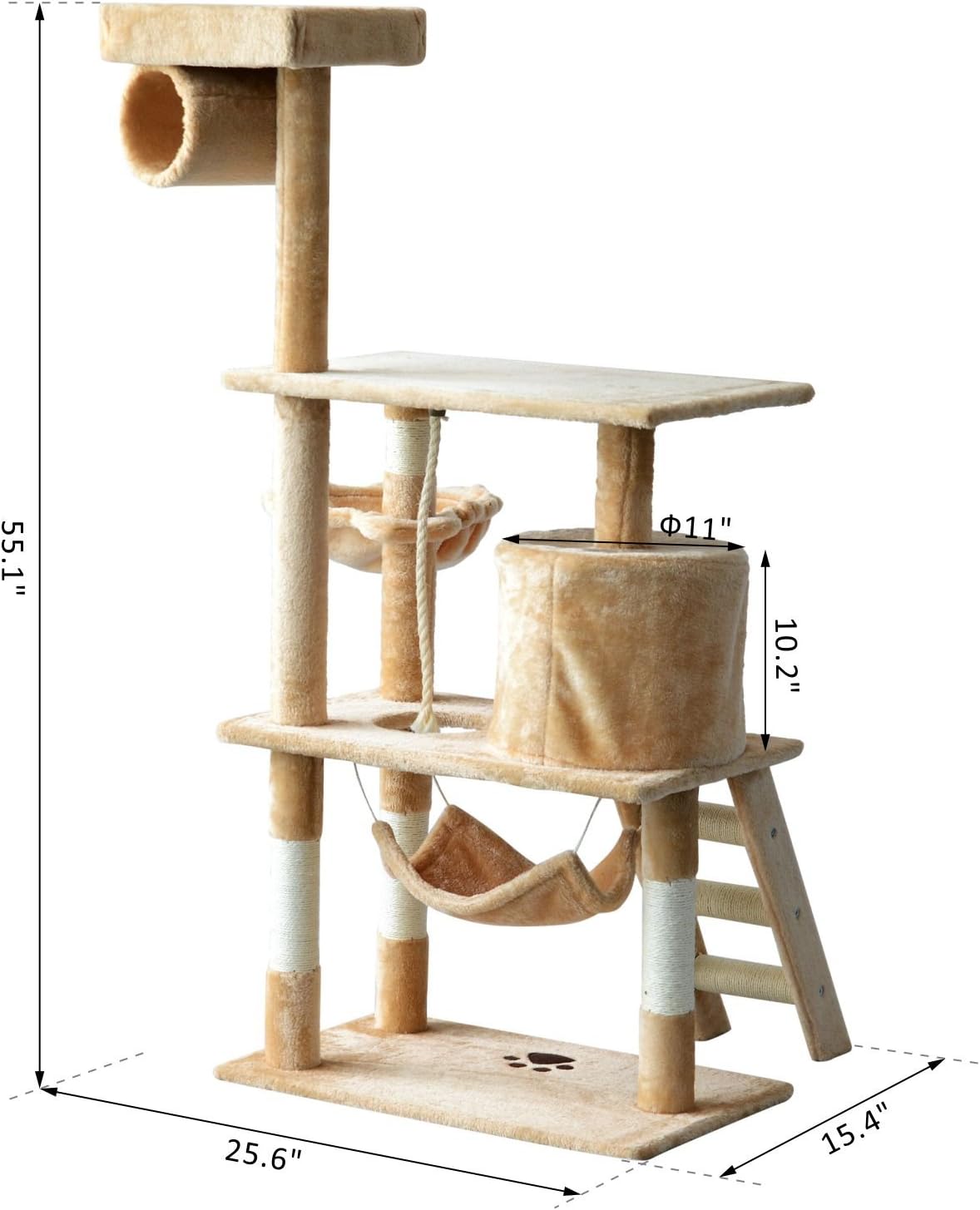 Diagram showing the dimensions of the PawHut D30-165 Cat Tree