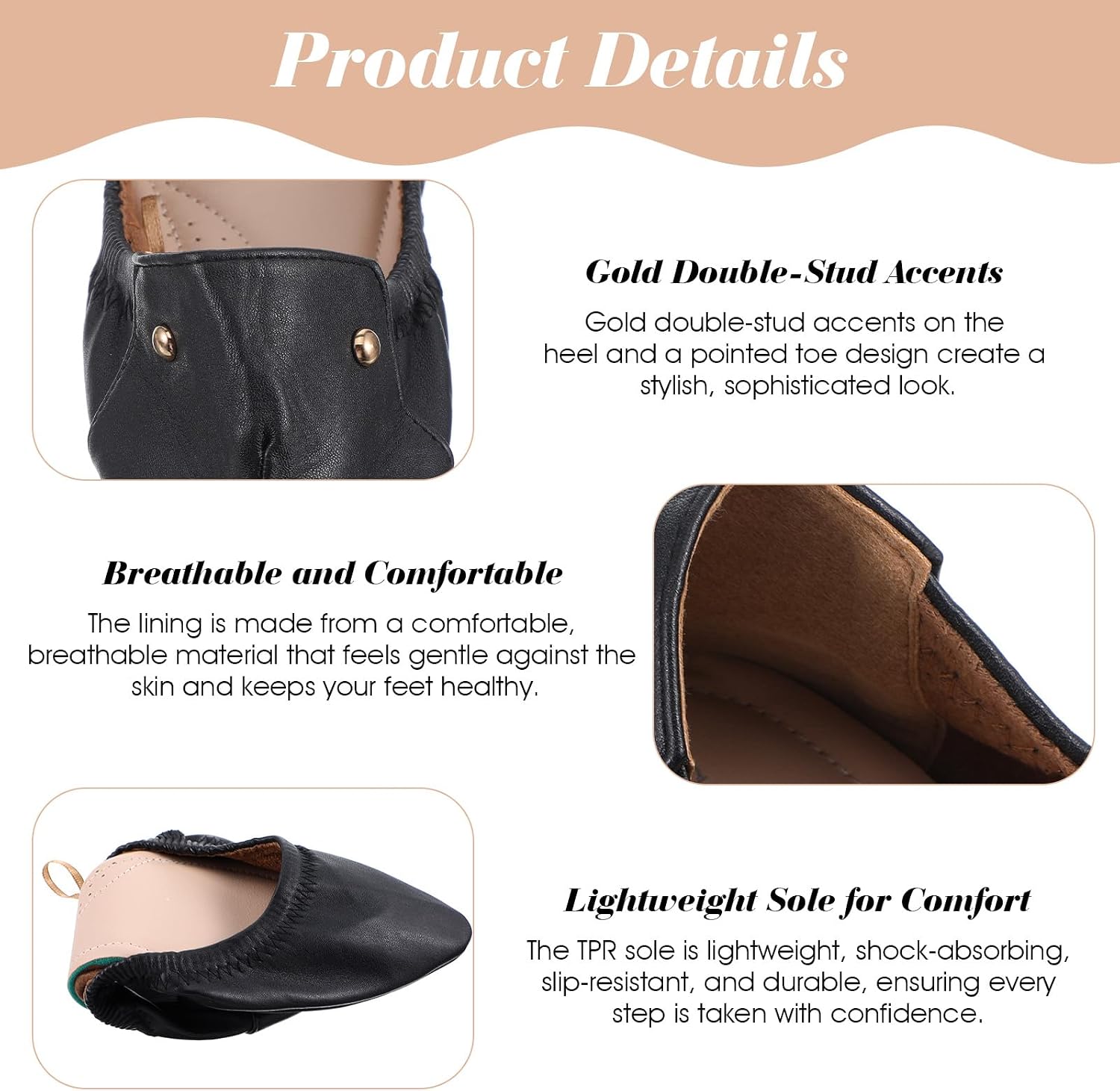 Pointy Foldable Flats for Women - PU Ballet Flats with Storage Pouch for Women - Foldable Travel Shoes for Office Work image 5