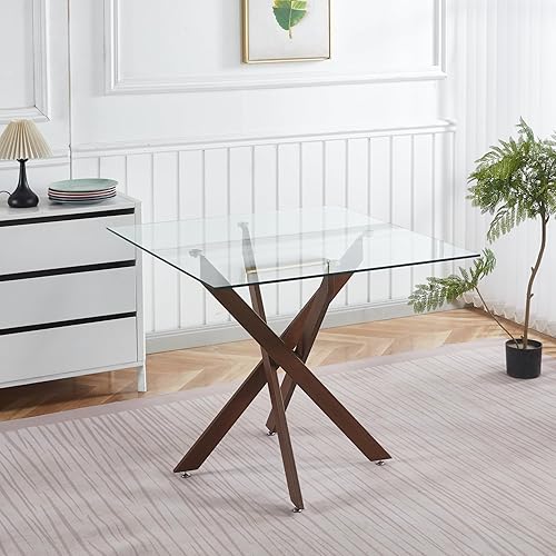 Miniatura 72 de Mesa de comedor de cristal de 51 pulgadas para 4, mesa de comedor rectangular contemporánea con parte superior de vidrio templado y patas de acero