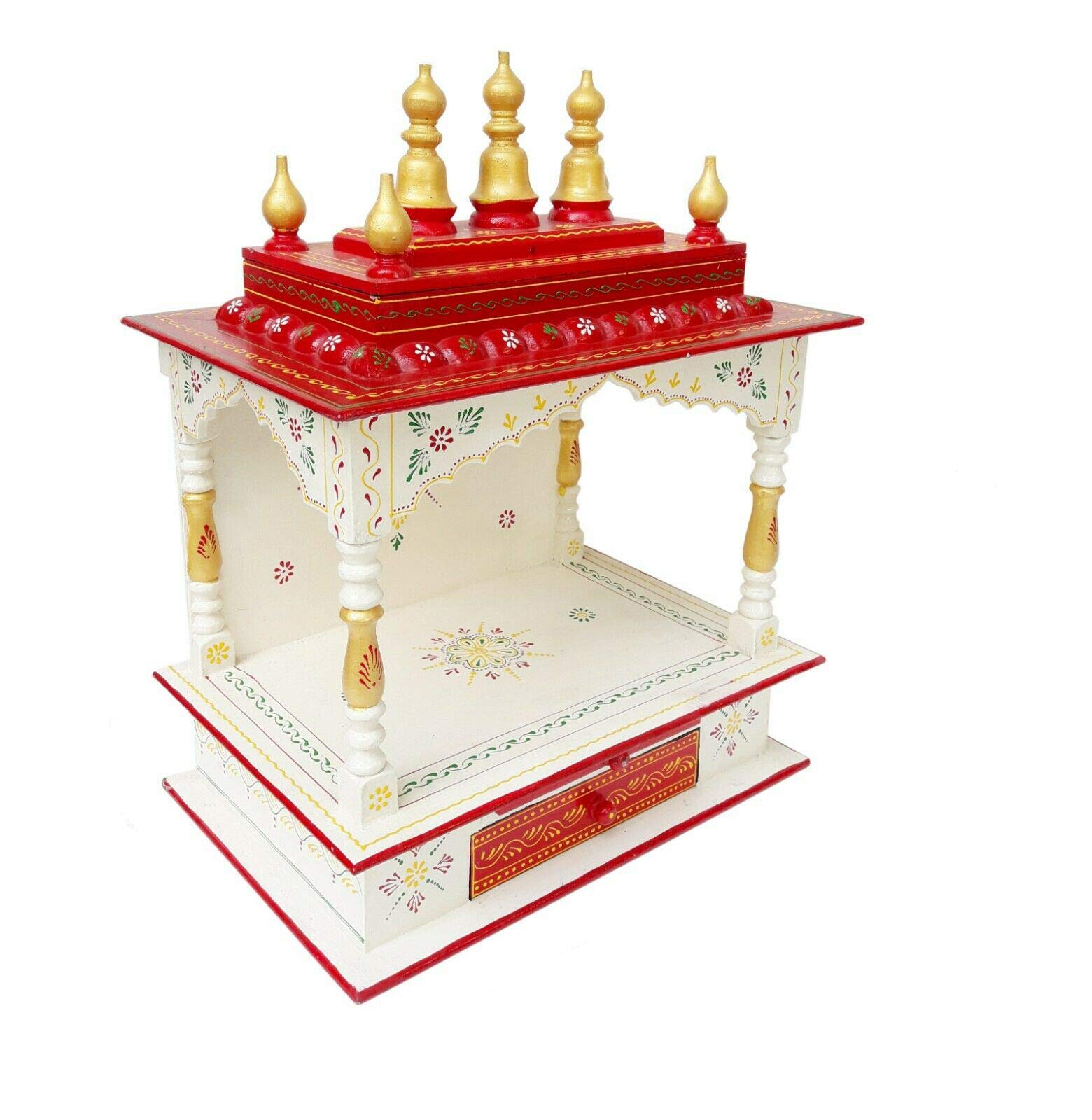 Kamdhenu art and craft Wood Home Temple (18 x 12 x 24 inch, Red & White)