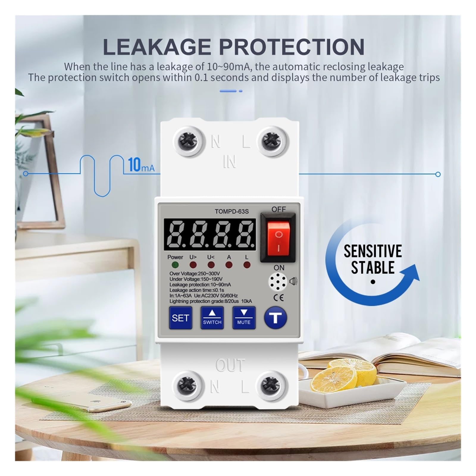 RWRAPS Protector de Voltaje Disyuntor de reconexión automática 63A, protección contra sobretensiones y bajo Voltaje, protección contra sobretensiones, relé Protector