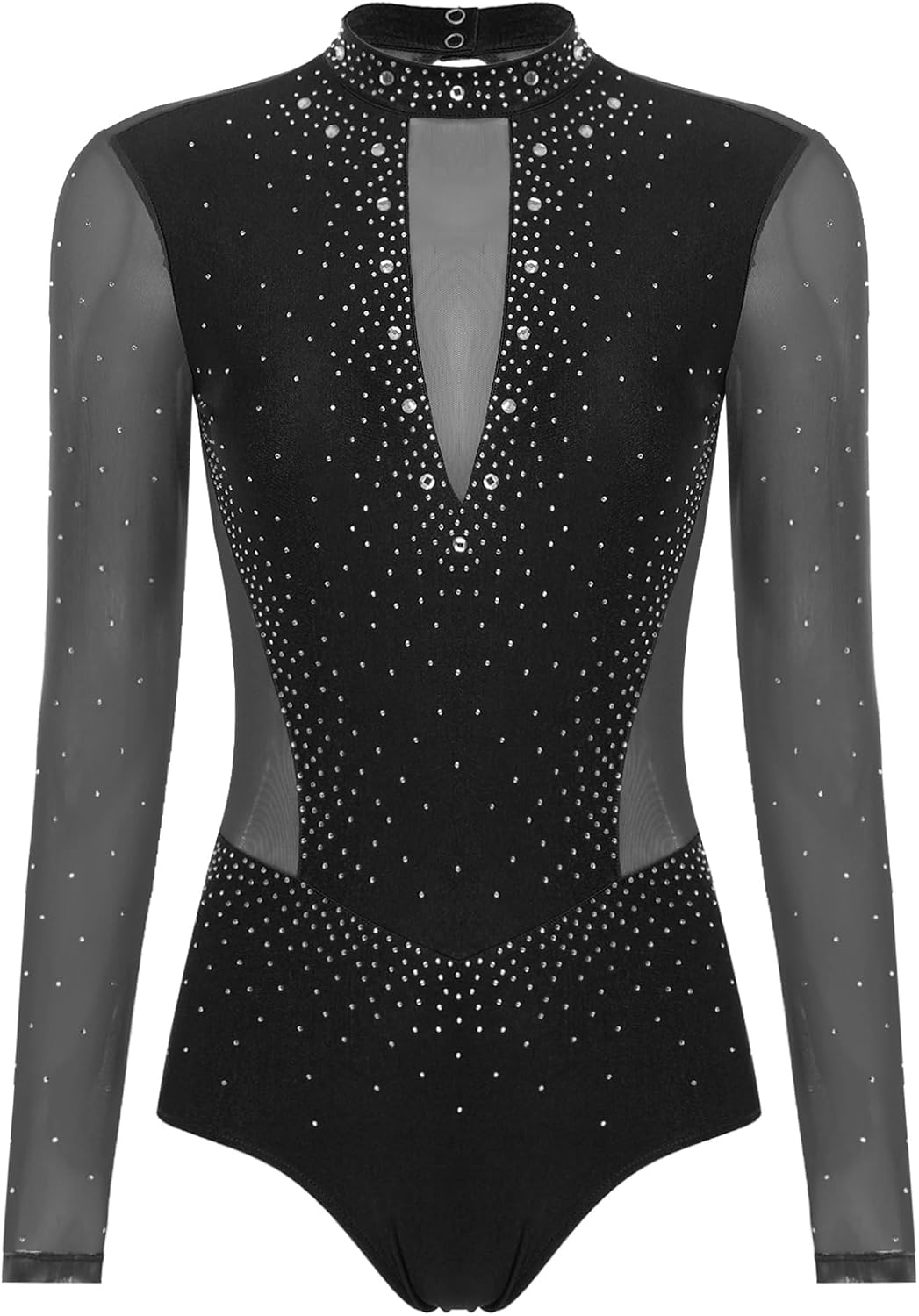 Women's Gymnastics Leotard Skating Bodysuit Ballet Dancewear | Sparkly Rhinestone, Long Sleeve, Athletic Dance Bodysuit, for Artistic Gymnastics, Recital, Daily Practice