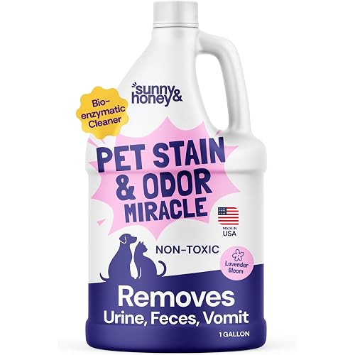 Sunny & Honey Pet Stain and Odor Remover for Carpets, 1 Gallon Lavender | USA Made - Enzyme Cleaner for Dog Urine & Poop - Eliminates Set In Stains - Color Safe - For Rugs, Furniture & Car Seats