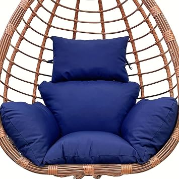 Srutirbo Swing Egg Cushion Replacement, Outdoor Hanging Basket Seat Cushion Pillow, Foldable Hanging Egg Chair Back Cushions with Headrest Pillow Navy Blue
