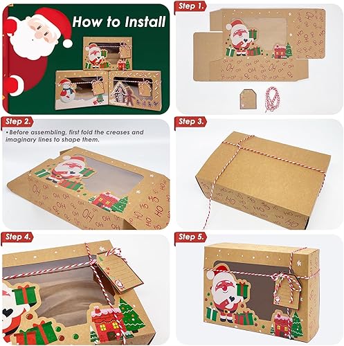 Miniatura 3 de PARSUP 24 cajas de galletas de Navidad con ventana de PVC, cajas de regalo de papel kraft para pasteles, cajas de chocolate, cajas para pasteles con