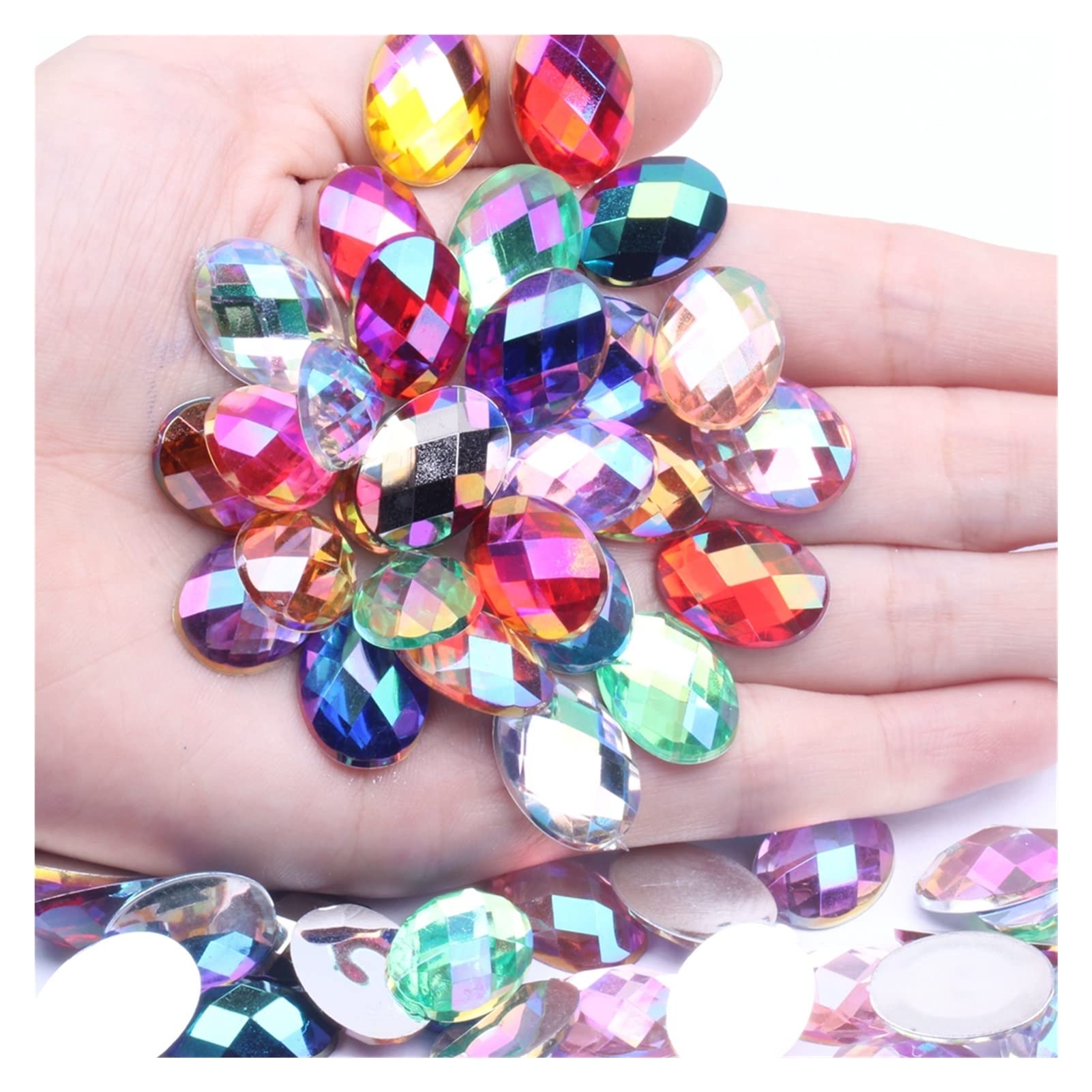 Generico yaoqijie 13x18mm 500pcs a Forma Ovale sfaccettature di Strass acriliche Flatback Ab Colours Colla su Perle Fai da Te Gioielli for Le Unghie d'Arte Lasting (Color : 02 Gold AB)