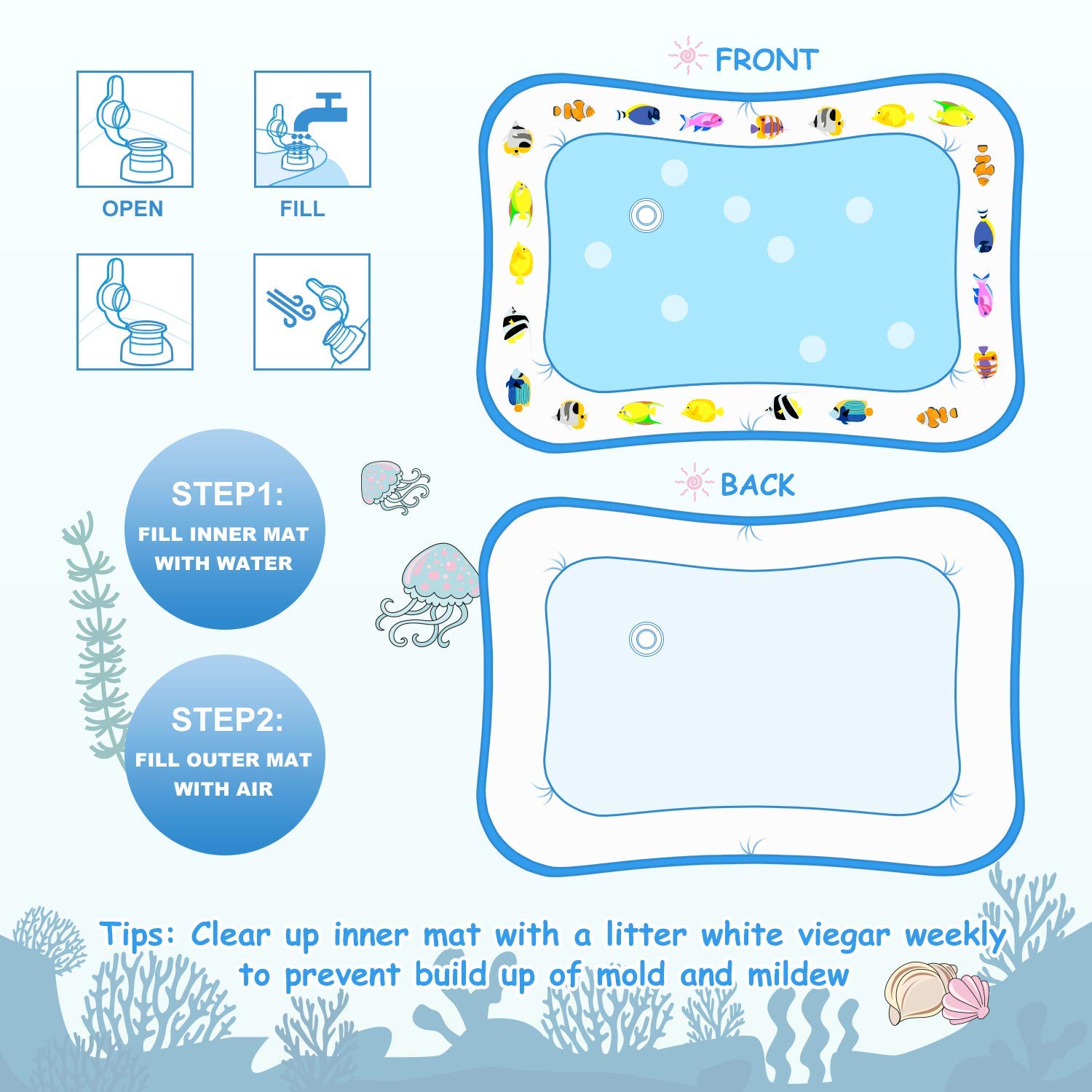 Breewell Tummy Time Water Play Mat, Baby Toys for 3 6 9 Months | Multi Color 1