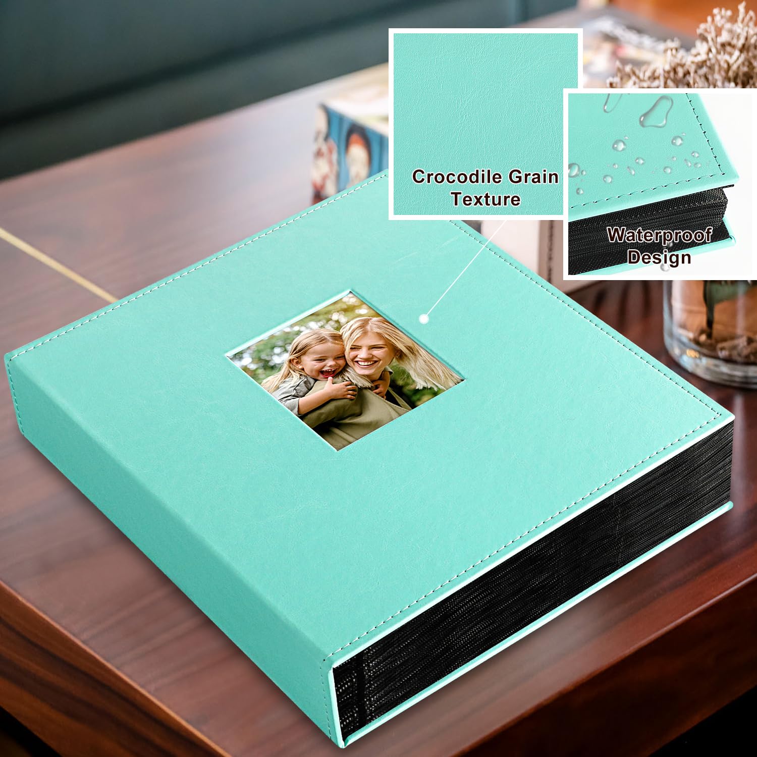 Ywlake Album Fotografico 10x15 400 con Tasche, Cuoio Porta Foto Album Portafoto Verticale Tascabile Tasca Teal