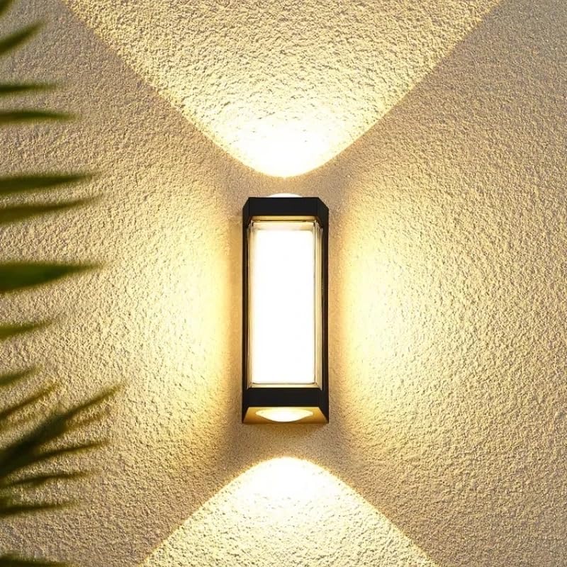 Image of blissbells Modern LED Up Down Wall Light | Black Rectangular Decorative Wall Lamp for Indoor & Outdoor | Warm White Wall Sconce for Home, Balcony & Exterior Walls
