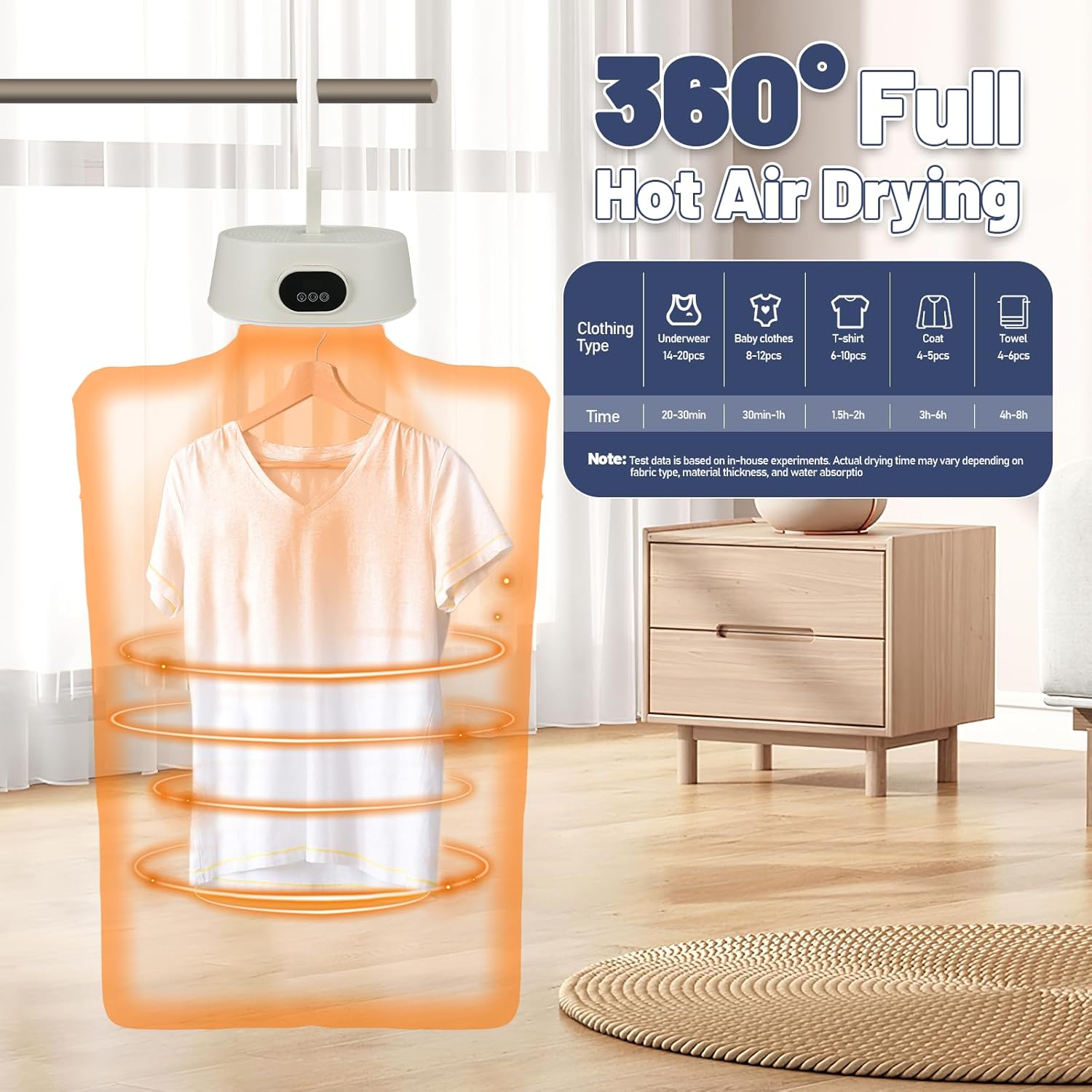 Portable Clothes Dryer, Mini Compact & Foldable Dryer Machine for Apartments, Travel & RV – Small Quiet Fast-Drying Electric Dryer with Adjustable Timer & Easy Setup