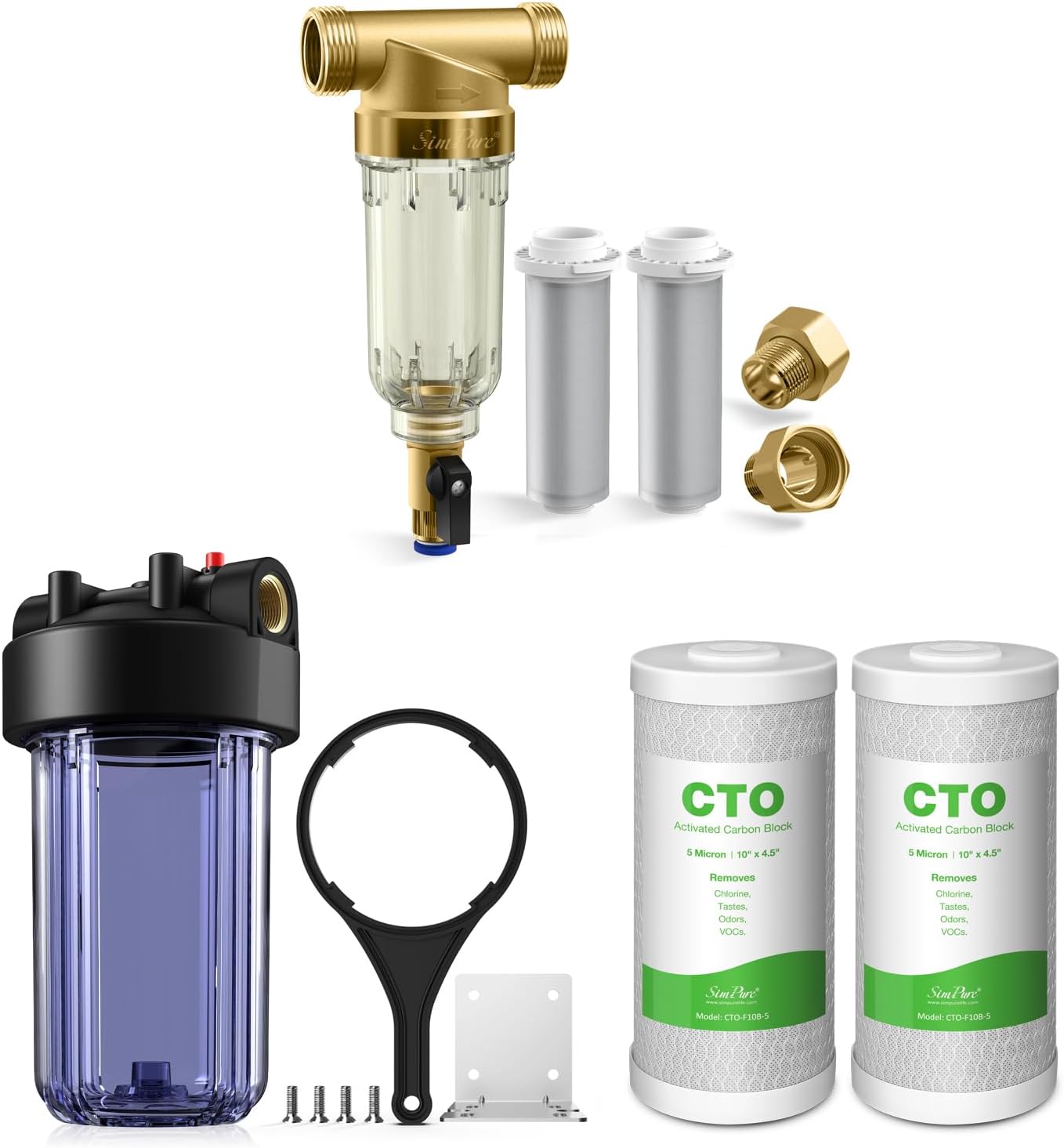 SimPure DC5P and DB10C Water Filter System components