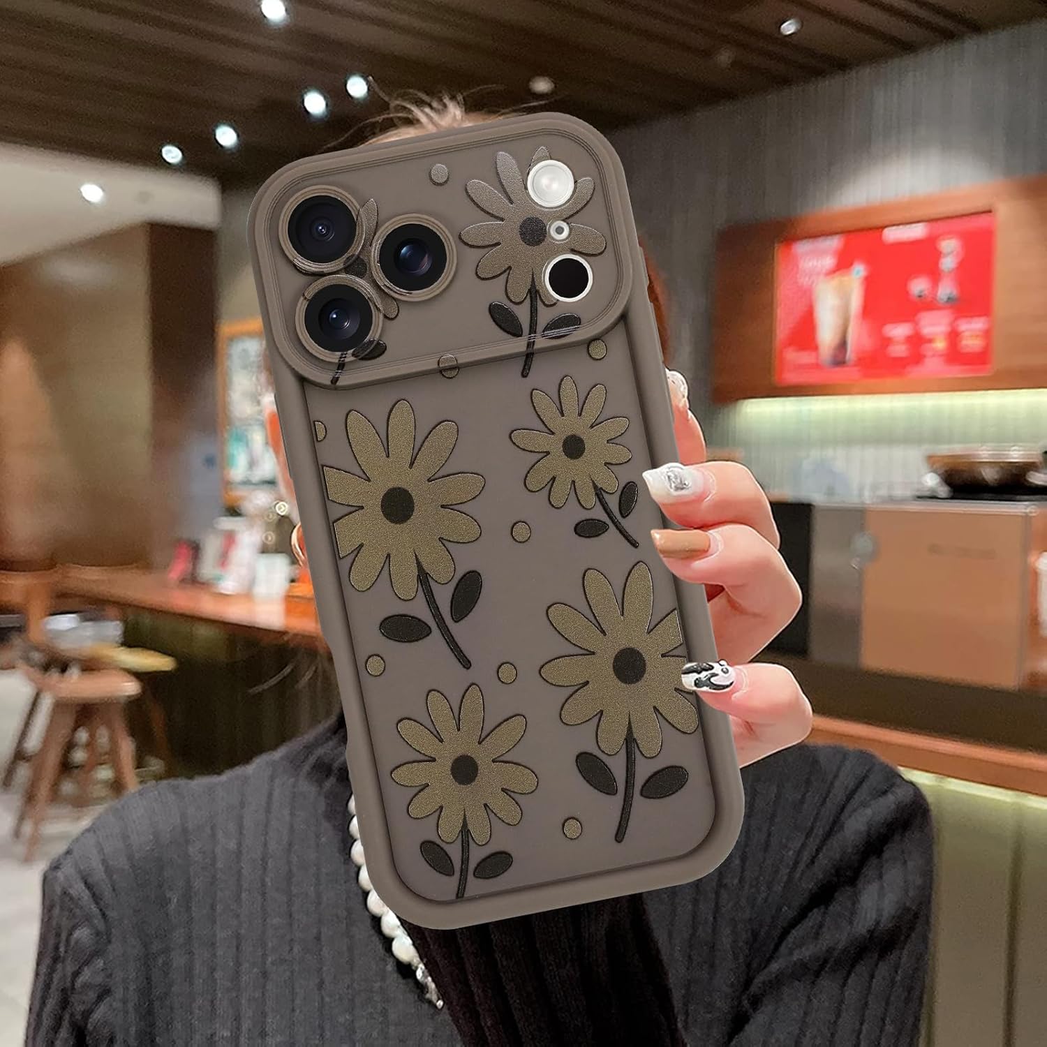 MOWIME Compatible with iPhone 17 Pro Max Case, Cute Daisy Floral Pattern Shockproof Soft TPU Protective Cover for Women Girls, Slim Anti Scratch Case for iPhone 17 Pro Max 6.9 Inch, Brown - Image 5