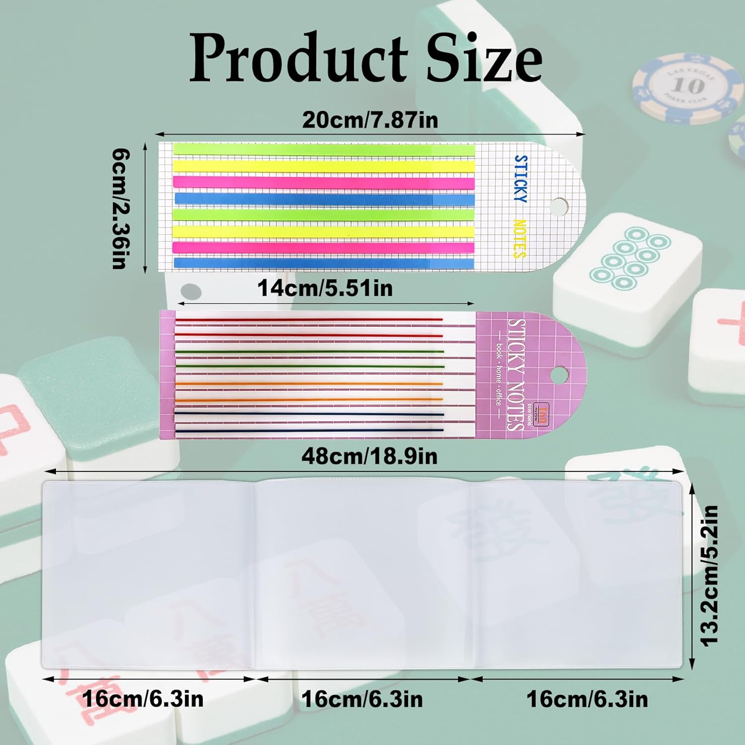 4Pcs Mahjong Card Sleeves and Line Finders Set - Fit Large Print Size (6 1/8" x4 3/4") with Durable Matte Anti-Glare Plastic Card Holders & 320Pcs Mahjong Line Highlighter Stripes