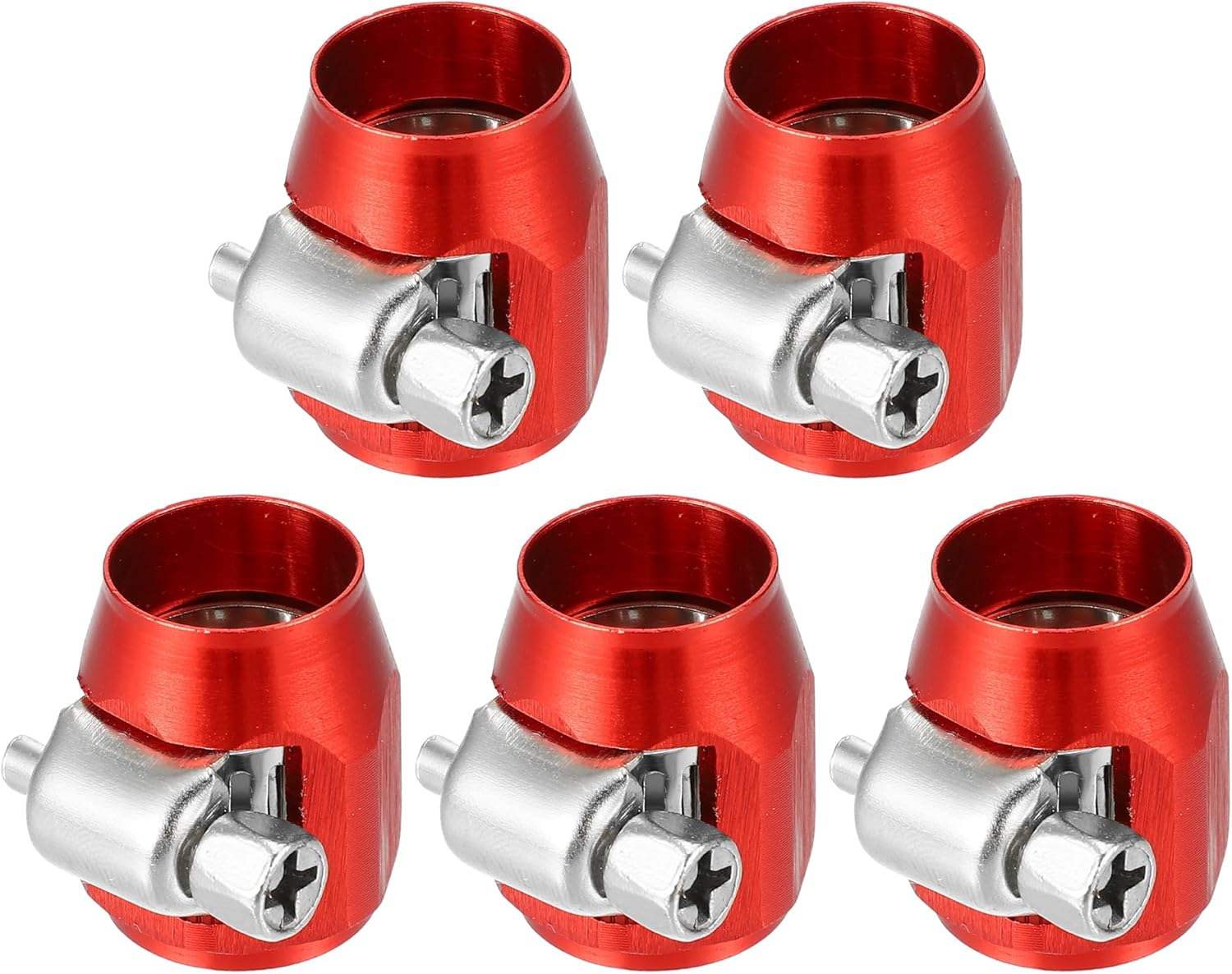 X AUTOHAUX 5 Pcs AN4 Hex Car Hose Finisher Flexible Pipe Clamp with Screw Red
