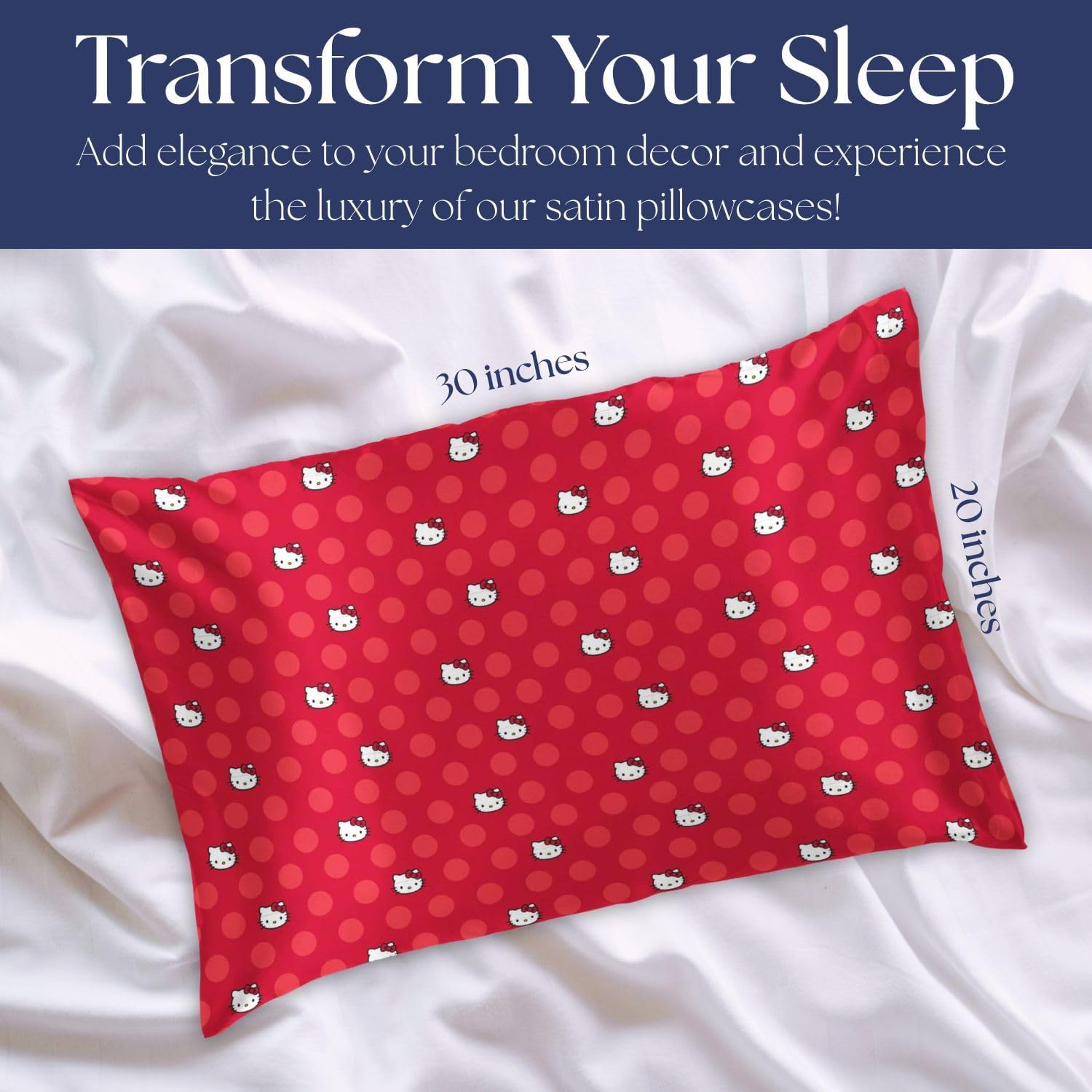 Jay Franco Satin Pillowcase - Standard Size 20x30 Inch Silky Soft Premium Pillow Cover, Red - Hello Kitty - Image 2