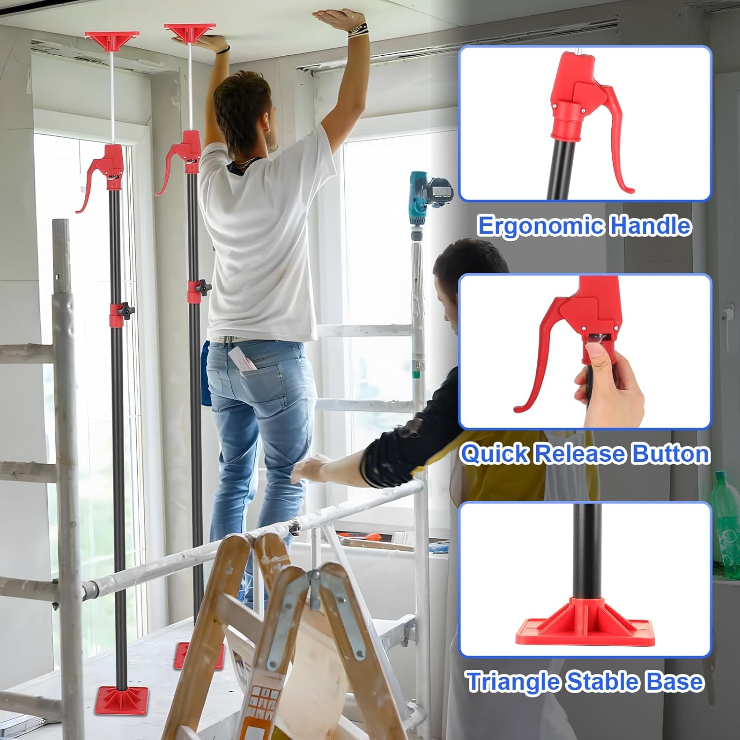 Cabinet Jack Support Pole, 45"-114" Drywall Lifts Support Poles Adjustable for Drywall Lifts Installing Cabinet, Drywall Jack, Cargo Bars with 154 Lbs Capacity (45"-114" 4PC)