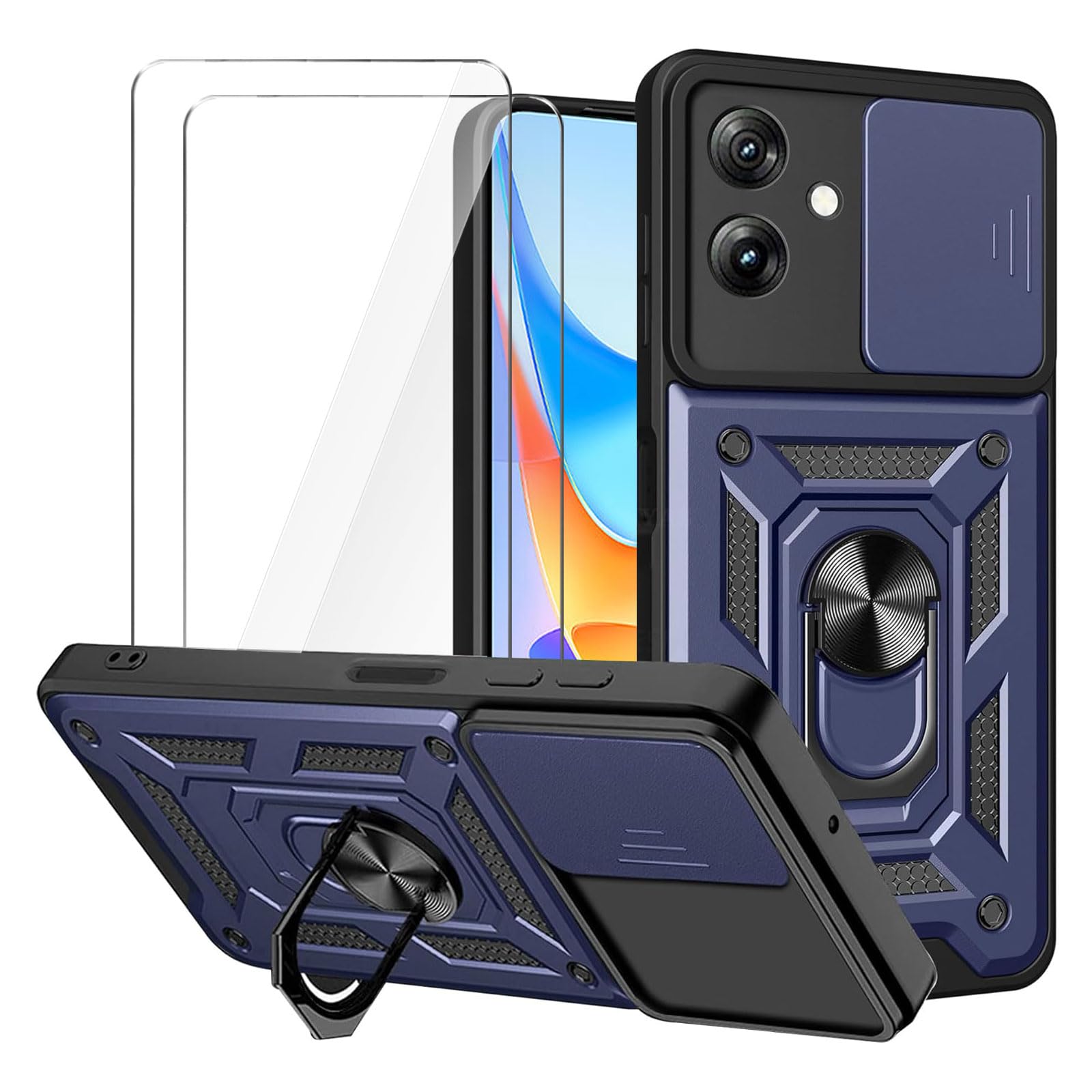 Custodia per Motorola Moto G54 5G con pellicola protettiva integrata, custodia protettiva integrale a 360 gradi, resistente, antigraffio, antiurto, sottile, in silicone, trasparente, per Motorola Moto