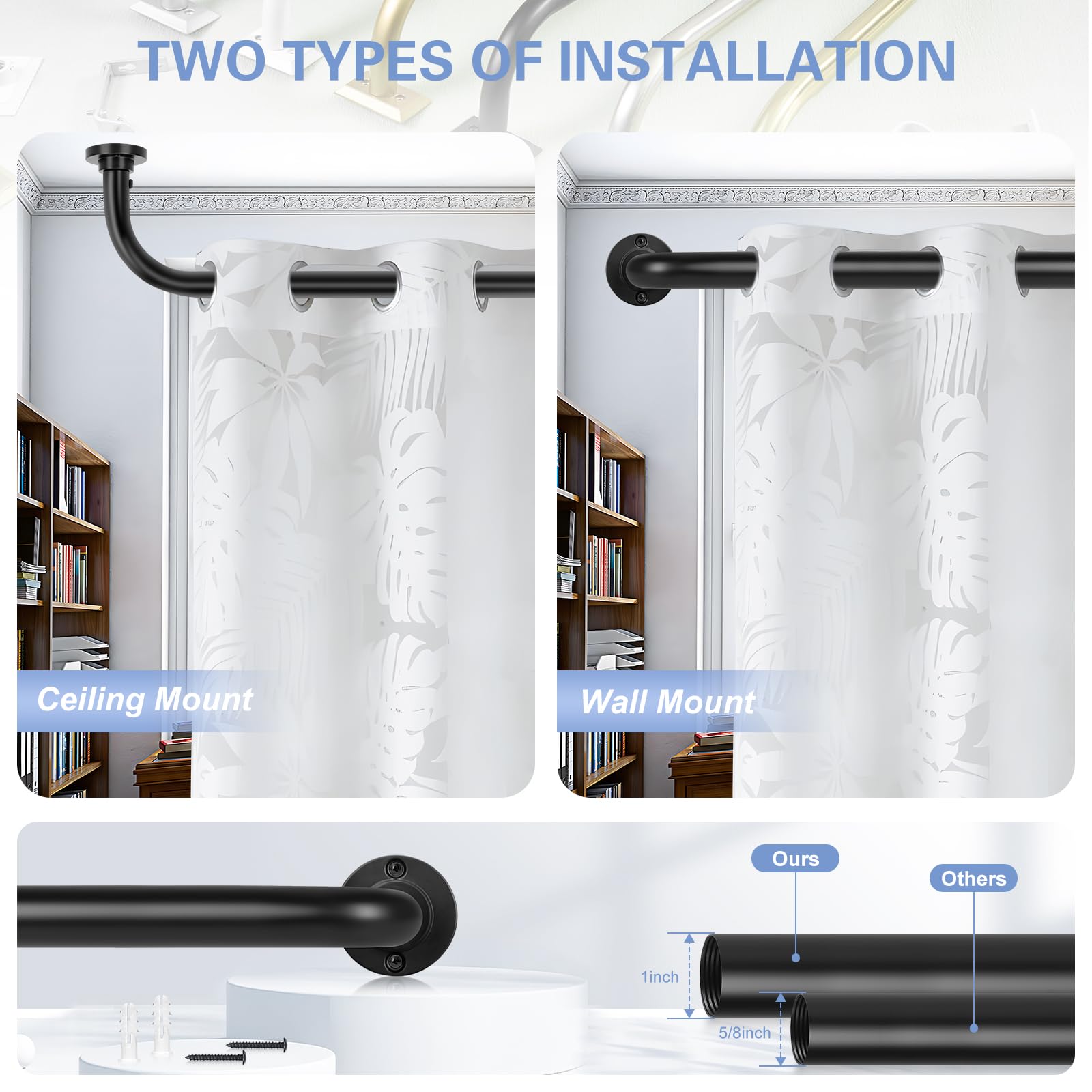 Corner Curtain Rod ZYRW Black Curtain Rods, Room Darkening Curtain Rods For  Windows 66 To 120 Inches(5.5-10Ft), Wrap Around Curtain Rods, Adjustable  Heavy Duty Blackout Drapery Rods, Window Treatment Rod, Matte Black, image size:1600x1600