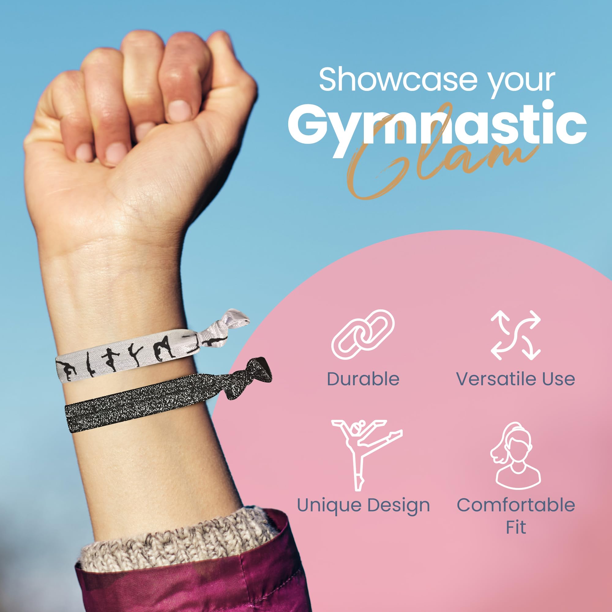 Gymnastic Hair Ties - Hair Accessories For Girls' Gymnastics Routines. Enhance Your Style with Elastics by SportyBella 5pcs.