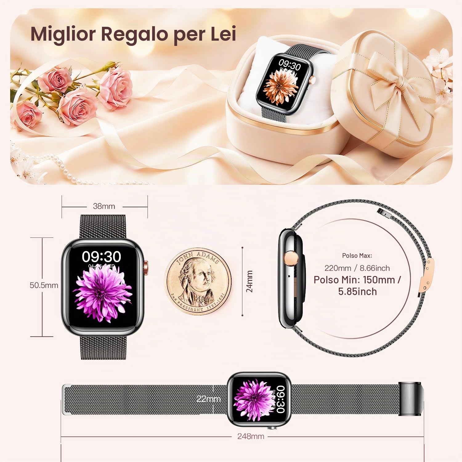 Smartwatch Donna con Effettua orologio Chiamate: 1.83" Smart Watch con Bluetooth5.2 Contapassi Sonno 123+ Modalità Sportivo Fitness Tracker IP68 Impermeabile WhatsApp Notifice Compatibile Android iOS