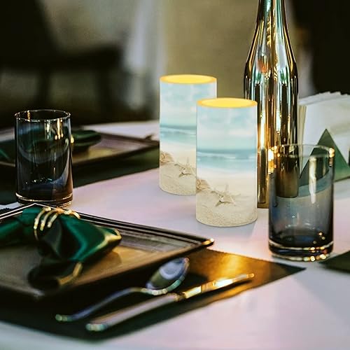 Miniatura 4 de Velas eléctricas sin llama de playa con temporizador remoto de mecha 3D de movimiento automático, multicolor, de larga duración, velas LED