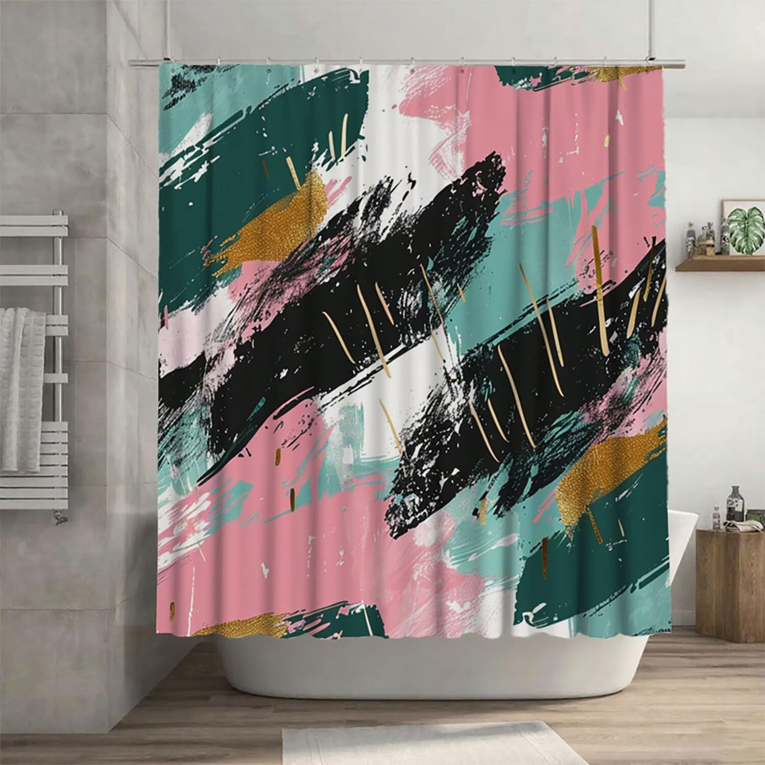 Abstrakt Duschvorhang 160 x 200 cm, Duschvorhang Element Muster mit 12 Duschvorhangringe, Waschbar Polyester Stoff Wasserdicht und Trocknet Schnell Badevorhang Badewanne, Geschenke für Frauen G-211