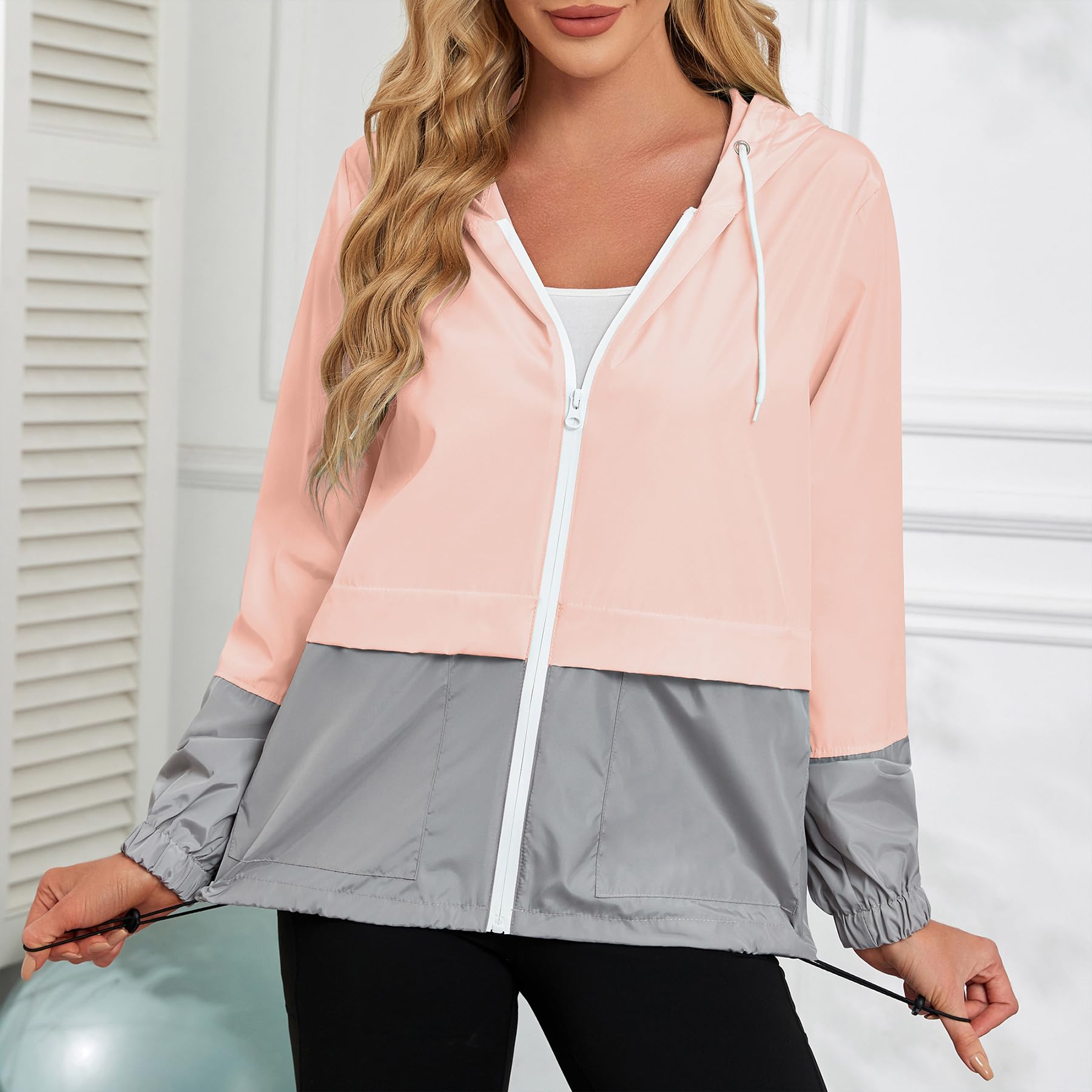 Durio Veste de pluie légère pour femme - Imperméable - Respirante - Pliable - Coupe-vent - Avec capuche - Veste softshell - Veste de cyclisme