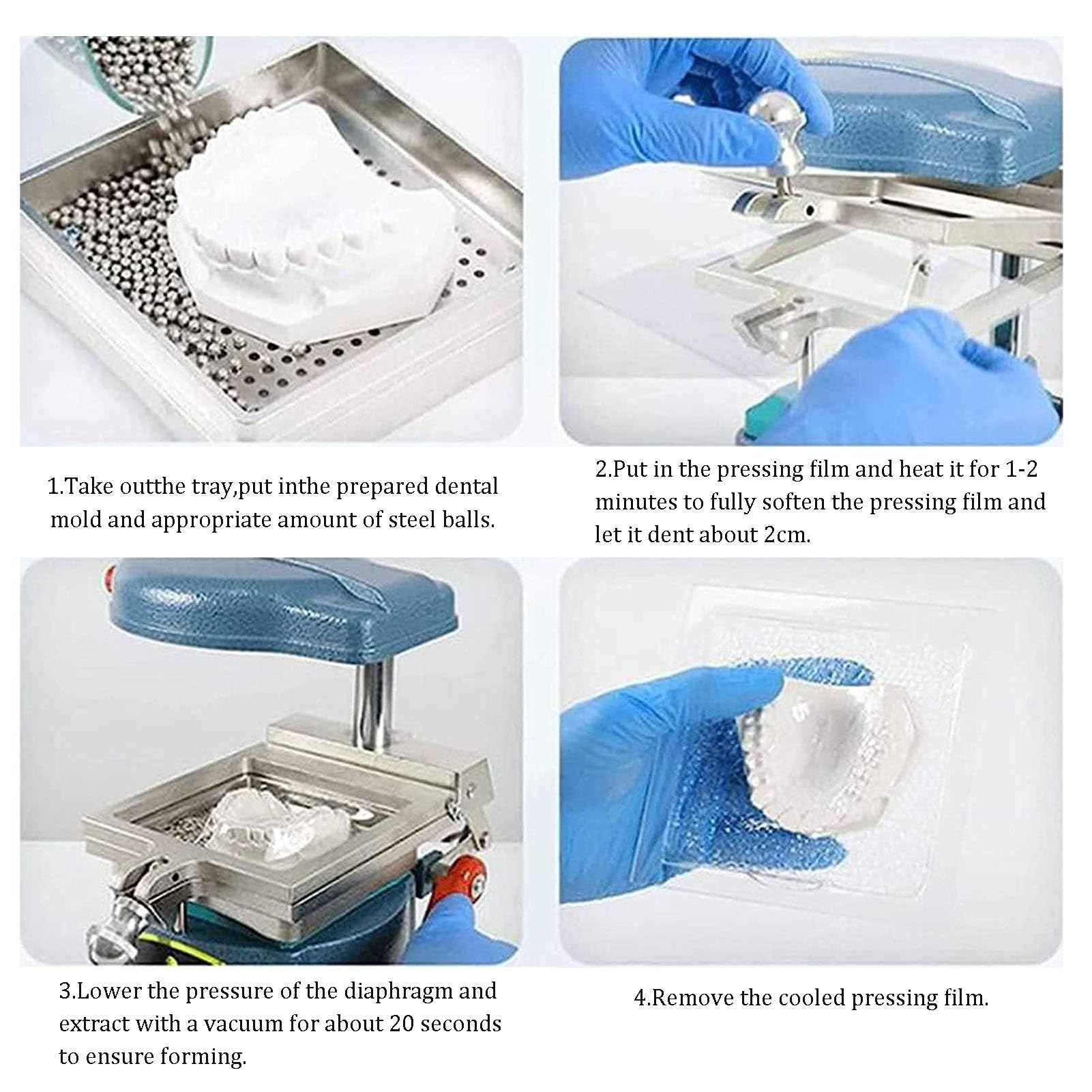 Dental-Vakuumformmaschine, 1000 W, leistungsstarkes Formwerkzeug mit Stahlkugeln, Laborausrüstung, symmetrische Erwärmung, gleichmäßige Erwärmung, gebaut, um für viele klinische Anwendungen zu halten
