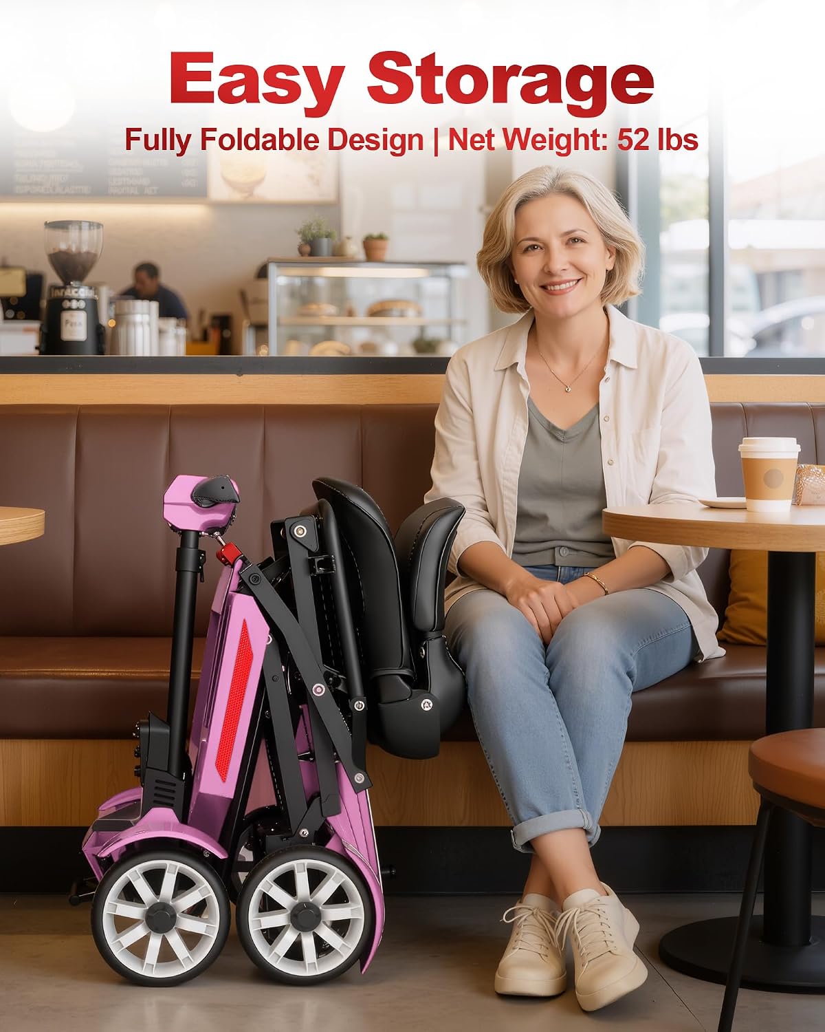Ecomobi M4 15/25Miles Lightweight(52lbs) 4-Wheel Mobility Scooter for Adults & Seniors - 40" Turning Radius&300LBS Max Load Mobility Scooter with 12/20AH Lithium Battery,1-Second One-Hand Manual Fold