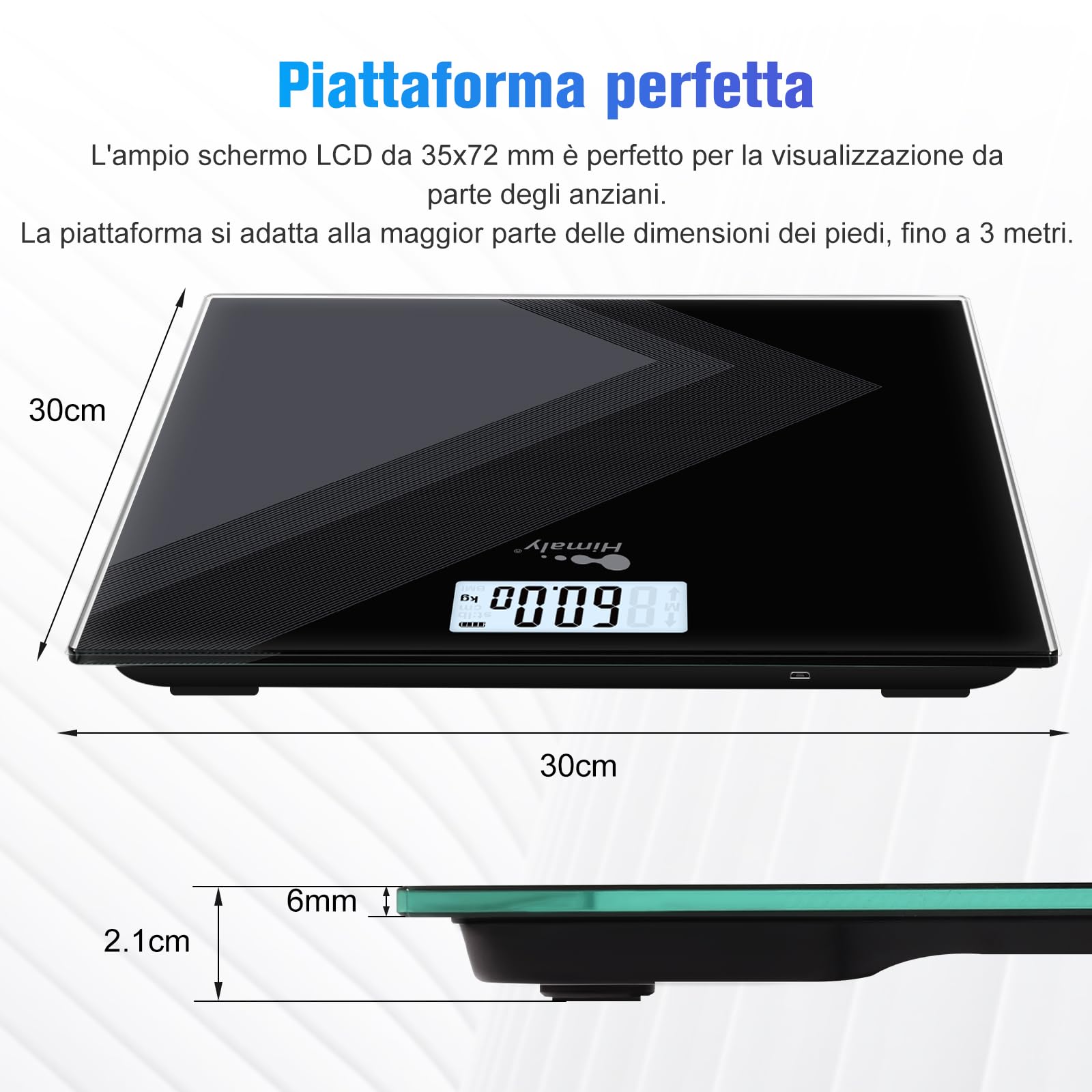 Himaly USB Carga Bilancia Pesa Persona Digitale Bilancia Pesapersone Impedenziometrica Professionale Elettronica Da Bagno Display Retro-illuminato Sottilissimo e Preciso Ricarica