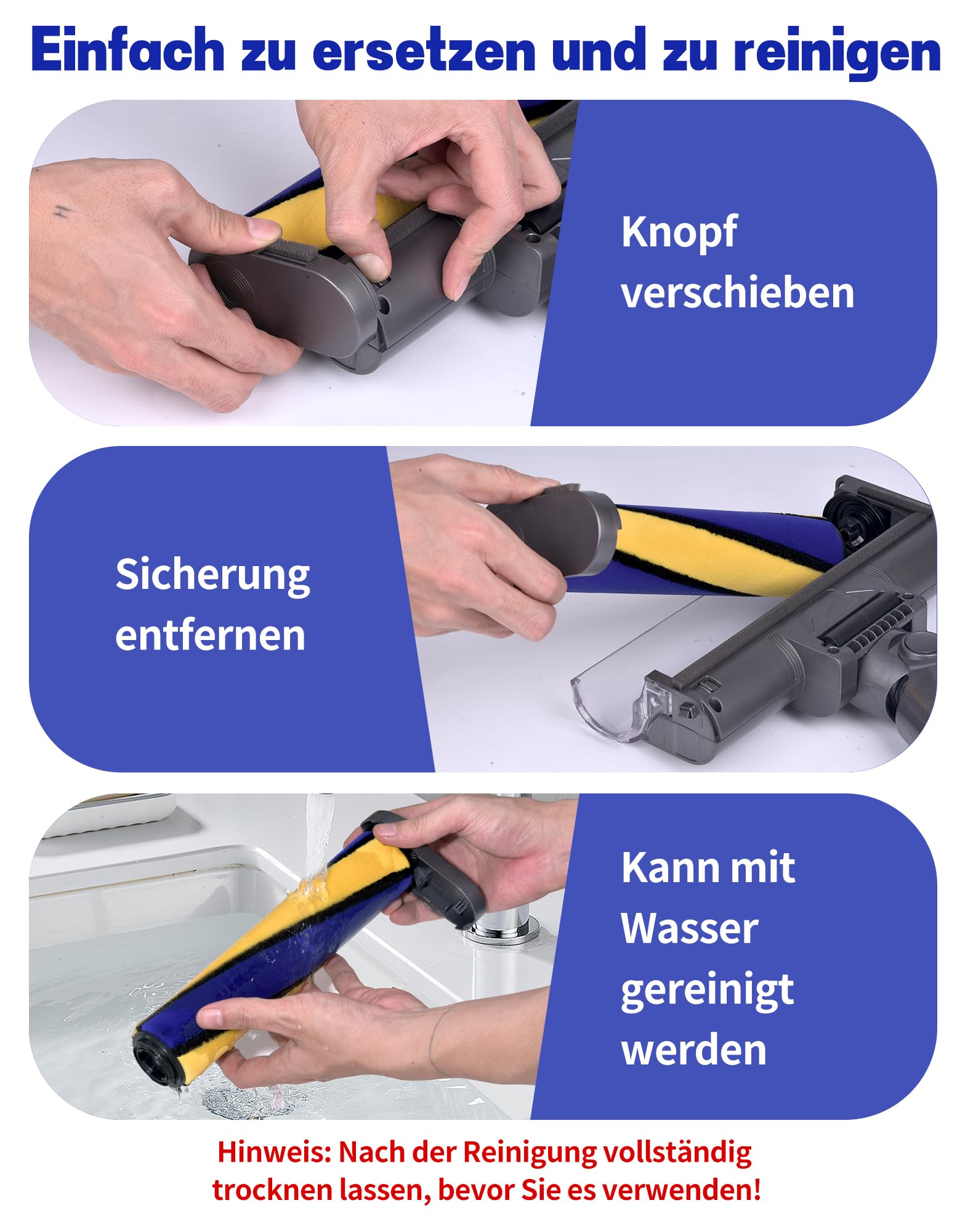 Ersatzteile Bürste für Dyson V7 V8 V10 V11 V15 Staubsauger Zubehör Bodendüse für Dyson Aufsatz mit LED-Leuchte Softwalze Ersatzbürste für Hartböden