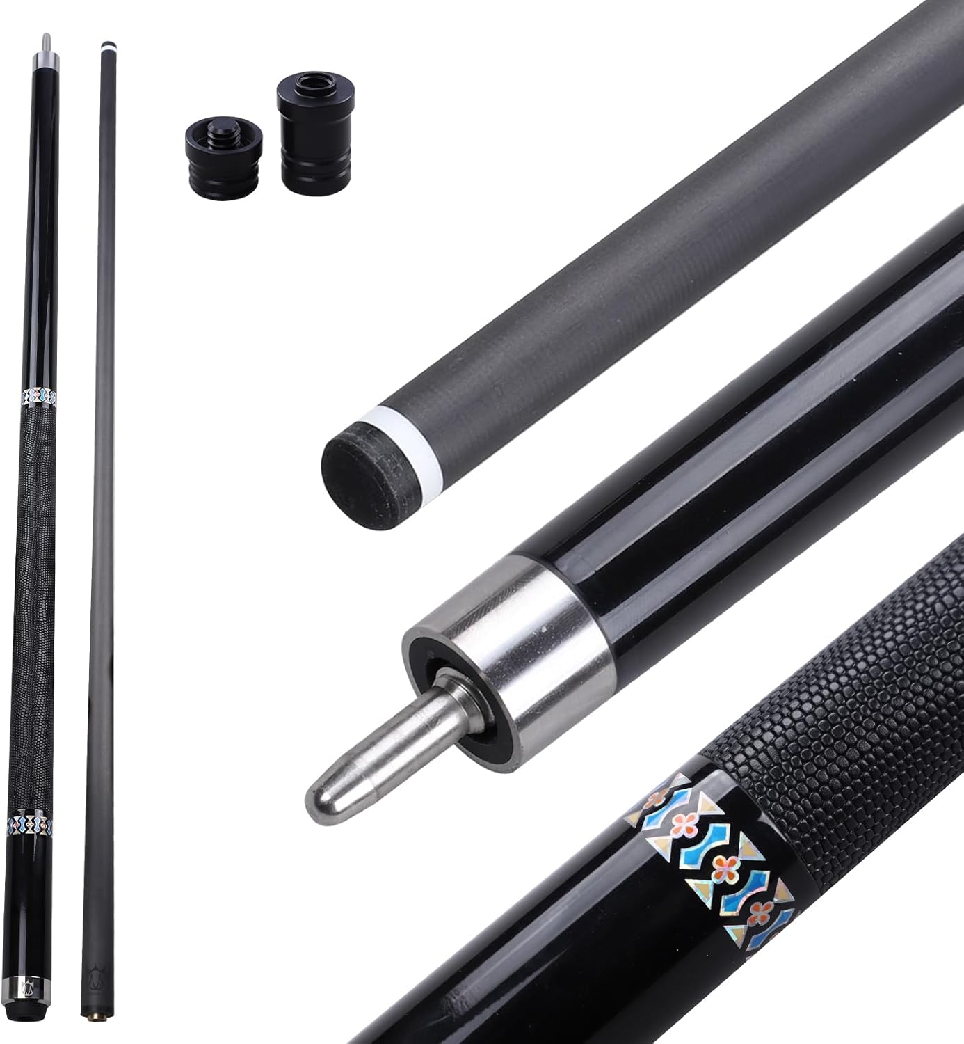 CROWN ME Carbon Fiber Pool Cue Stick 12.5mm Tip, Soft Grip Billiard Carbon Fiber