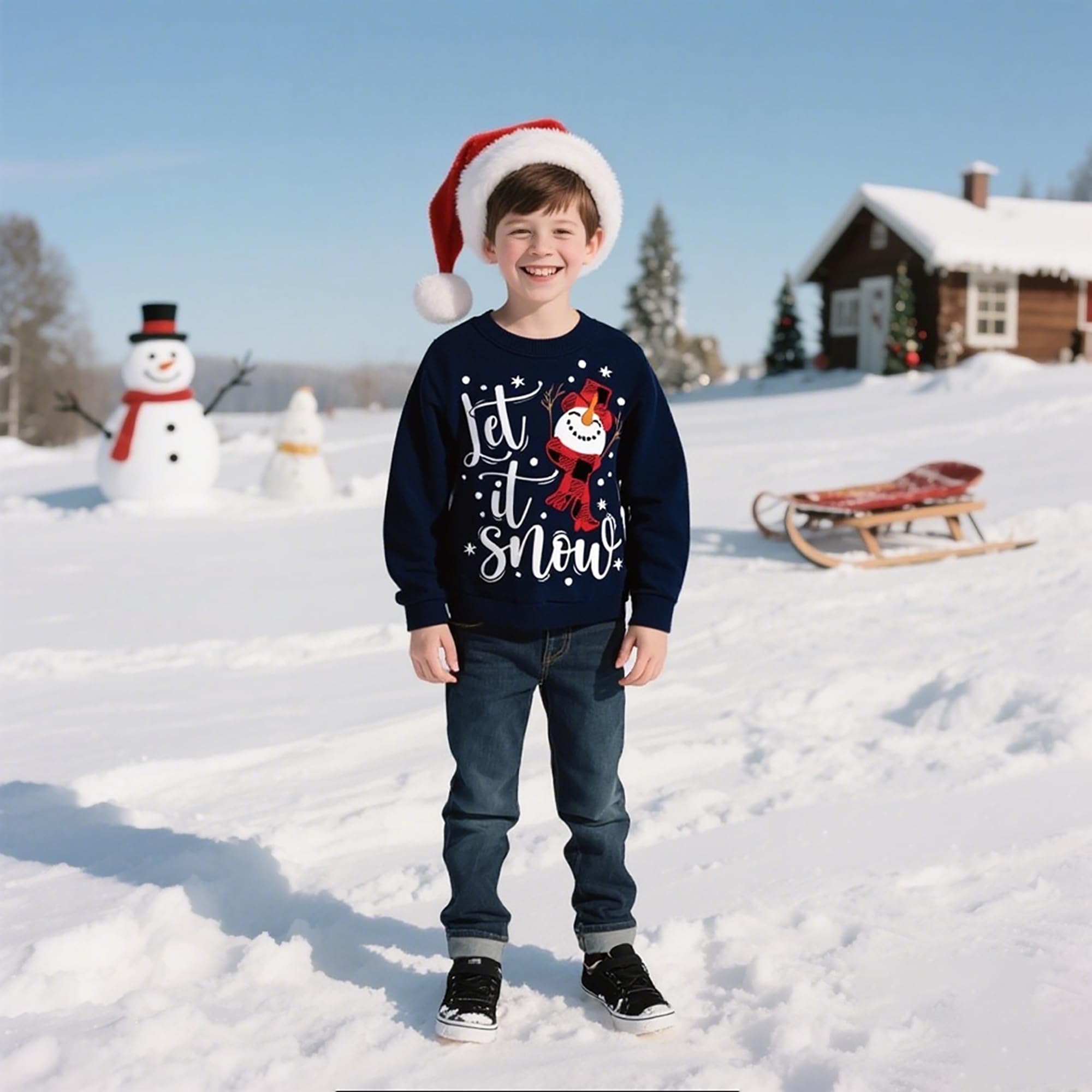 Felpa natalizia per bambini e bambine, maglione natalizio unisex con Babbo Natale, orso, dinosauro, gatto, top per bambini, a maniche lunghe, in cotone, abbigliamento casual a girocollo
