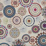 Poids: 215 g/m² KT KILOtela - Toile imprimée Half Panama - Décoration - Tapisserie, Rideau, Coussins - Coupon de 100 cm de Long x 280 cm de Large - Mystic, Mandalas - Bleu, Multicolore - 1 mètre