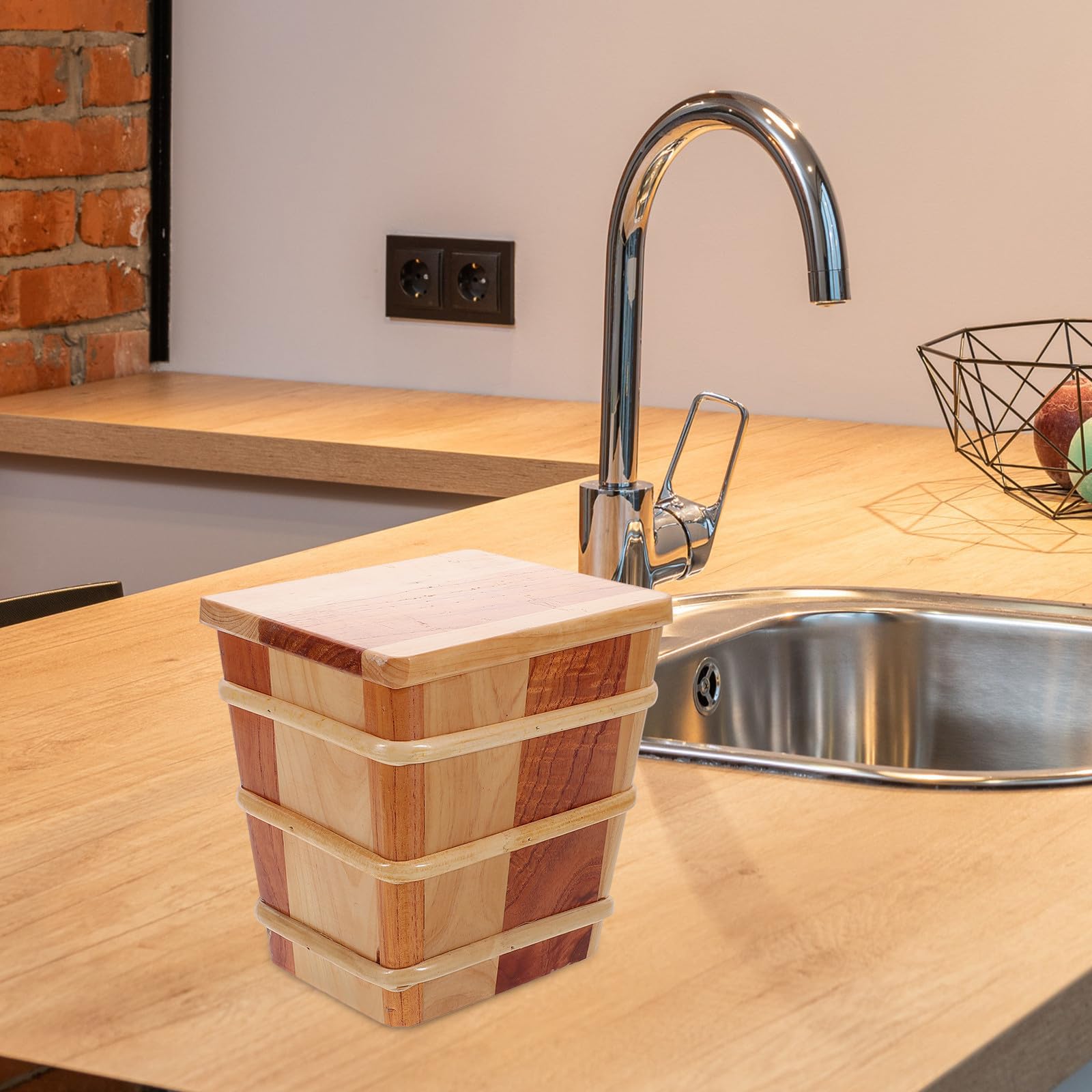 MAGICLULU Cubo de Arroz de Madera con Tapa y Cierre Hermético, Café