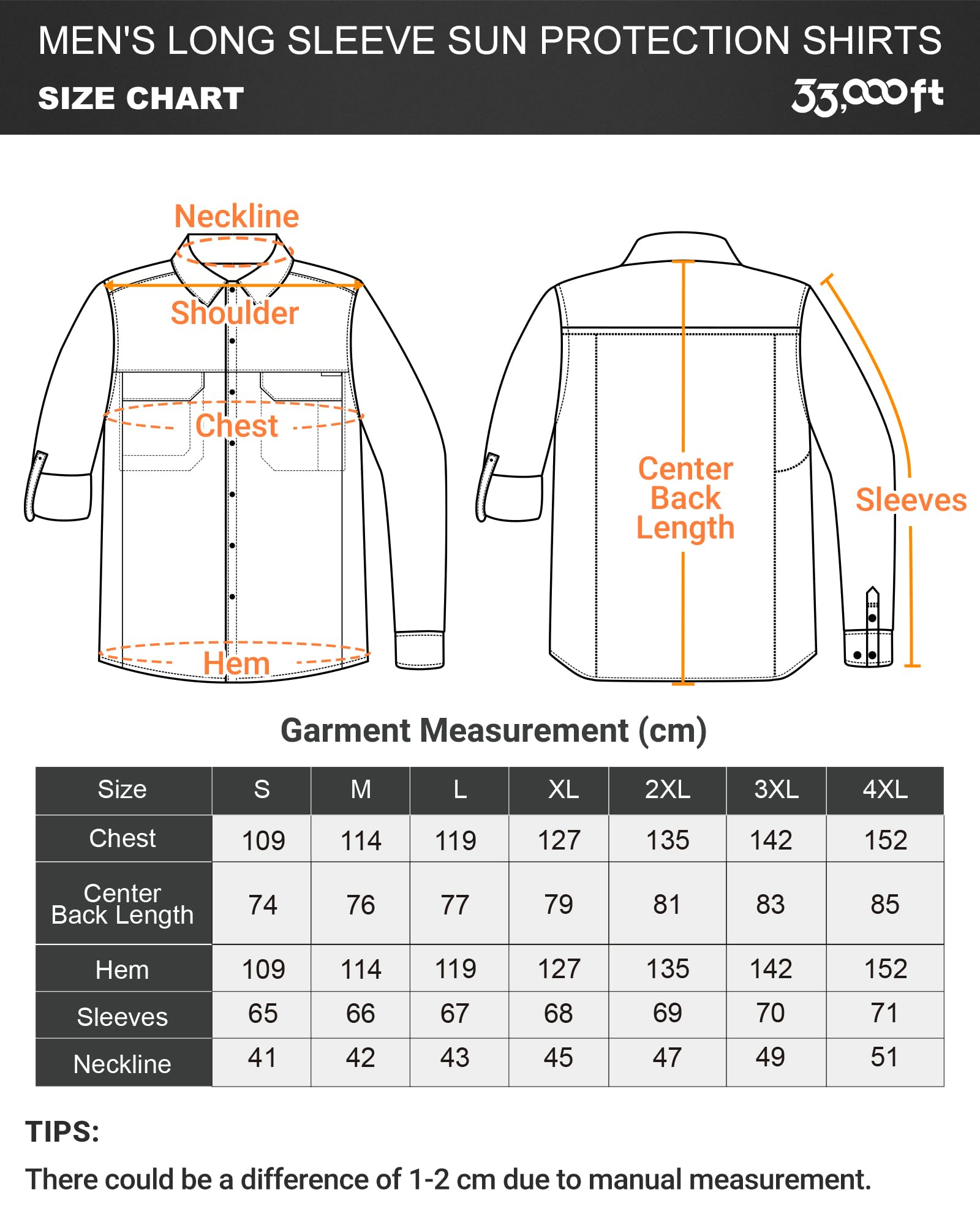 33,000ft | Camisa de pesca de manga larga para hombre, con botones, protección UV UPF50+, transpirable, mangas enrollables