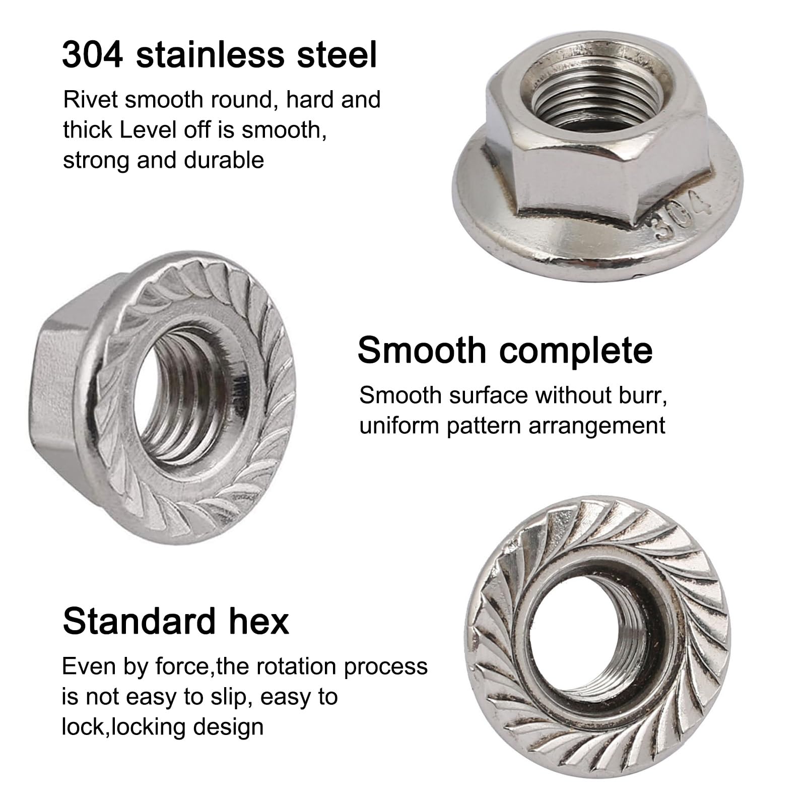 4Pcs M10 Nuts, Serrated Flange Lock Nuts M10x1.25, Hex Flanged Locknut for Bolts/Screws - Image 3