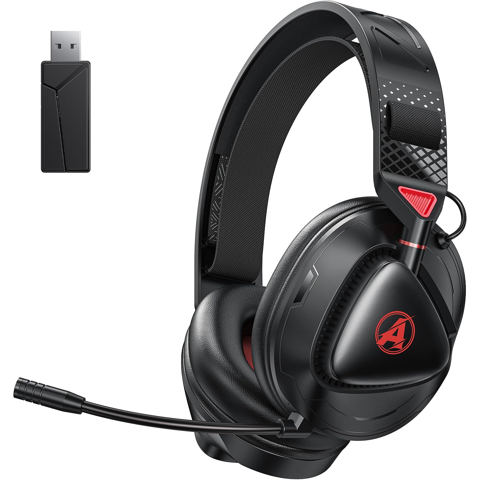 Cascos Gaming Inalambricos de 2,4 GHz para PS5, PS4, Switch, PC, Mac, Ligeros Auriculares Gaming Inalambricos, Auriculares Bluetooth con Micrófono Desmontable, Batería de 50 Horas, Negro