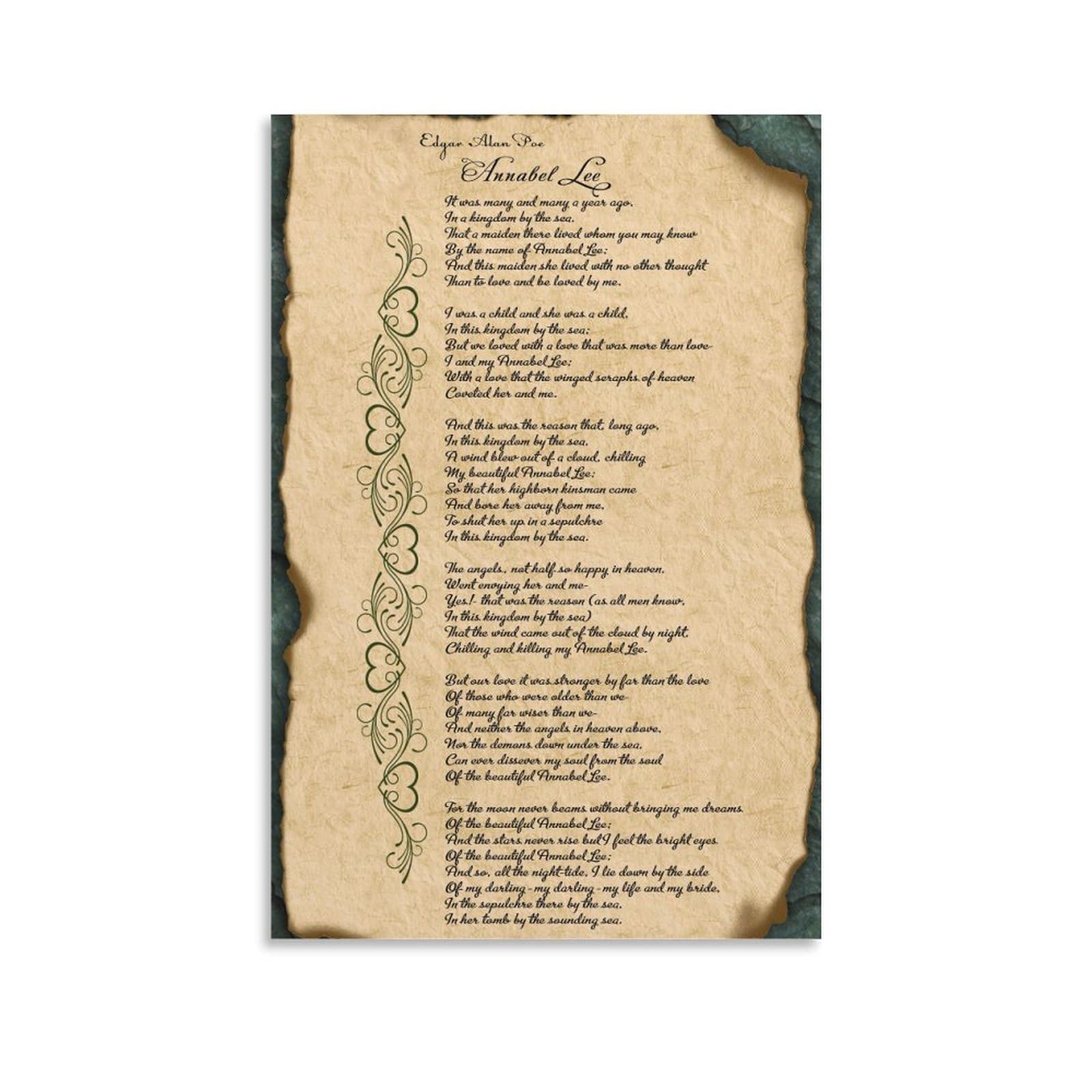 NJYXART Stampa Su Tela Poesia Di Edgar Allan Poe “Annabel Lee” – Poster Artistico 30x45 Cm Per Arredo Casa