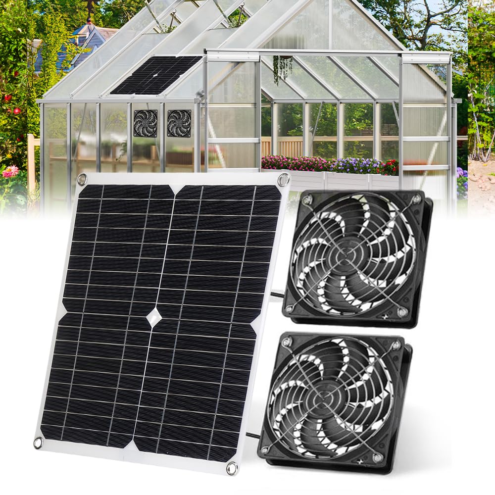 Solar Ventilator, Afenau 2 Stück 12W Solarventilator, IP65 Wetterfest Solarlüfter, Ventilators Solar, Ventilators mit Solars für Gewächshaus Schuppen Haustierhaus Hühnerstall Belüftung