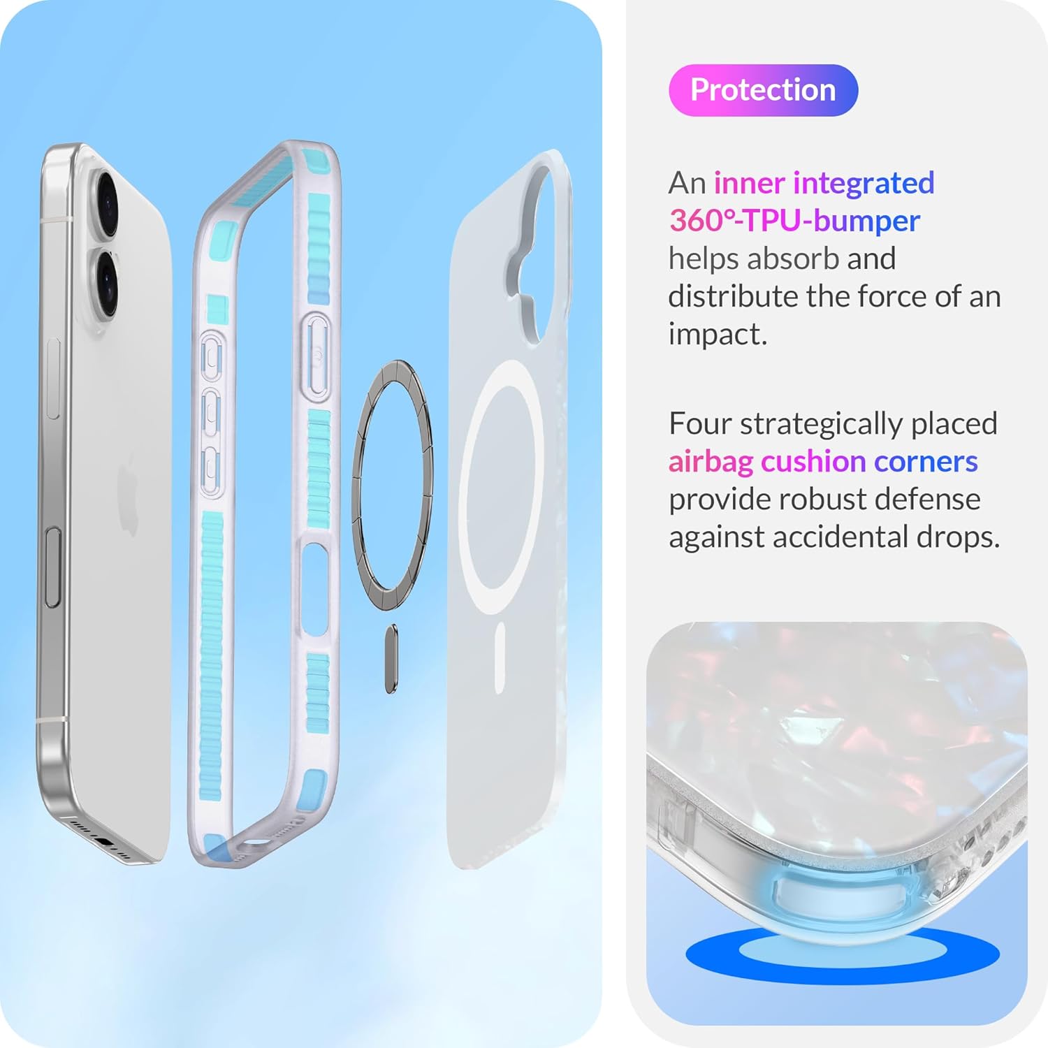 LONLI Hue - Magnetic Case for iPhone 16 - [Compatible with Magsafe] - [360° Shock-Absorbent Bumper] - [Cute and Unique Phone Cover for Girls and Women] - White Pearl Tort - Image 6